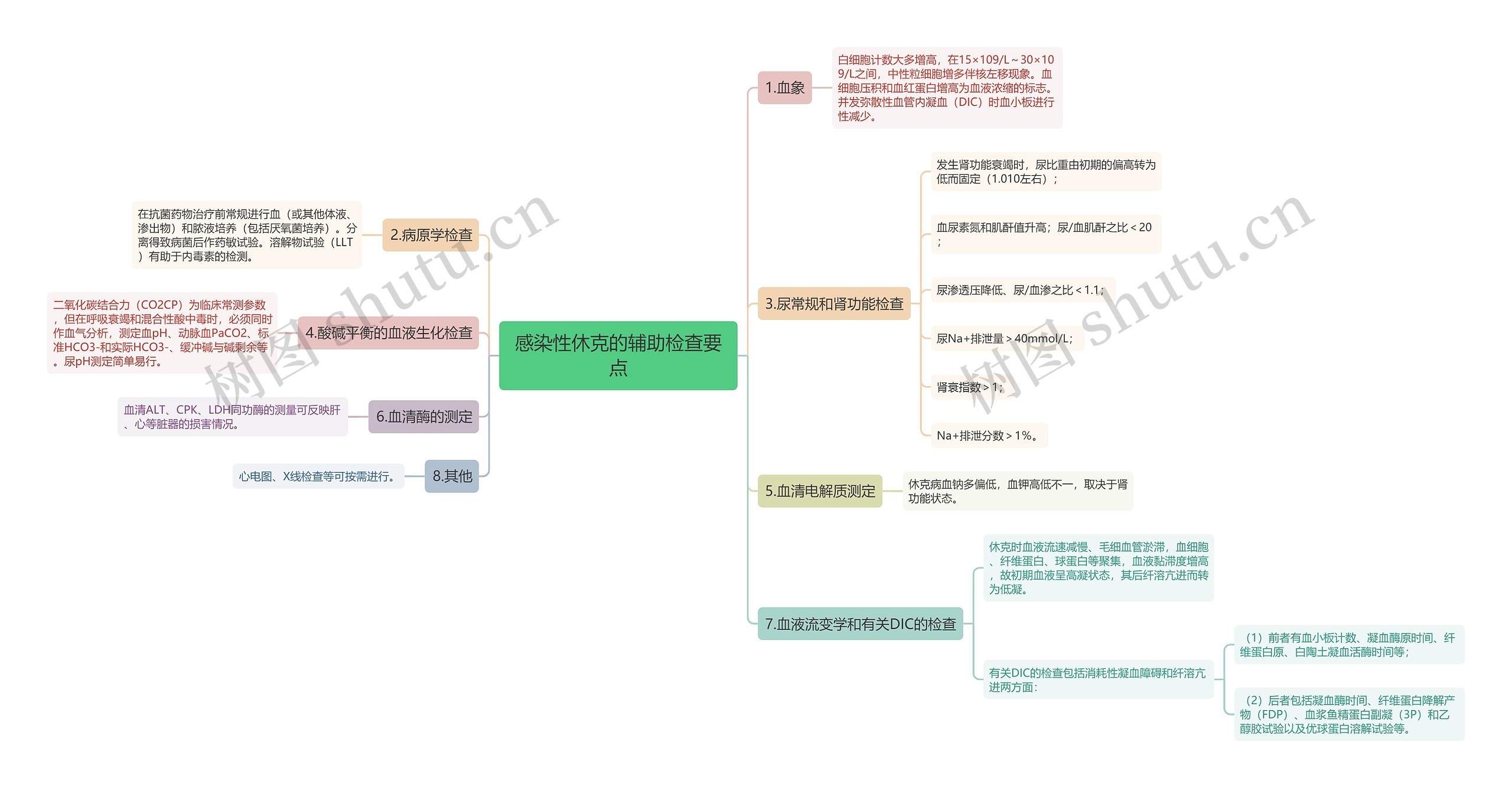 感染性休克的辅助检查要点思维导图