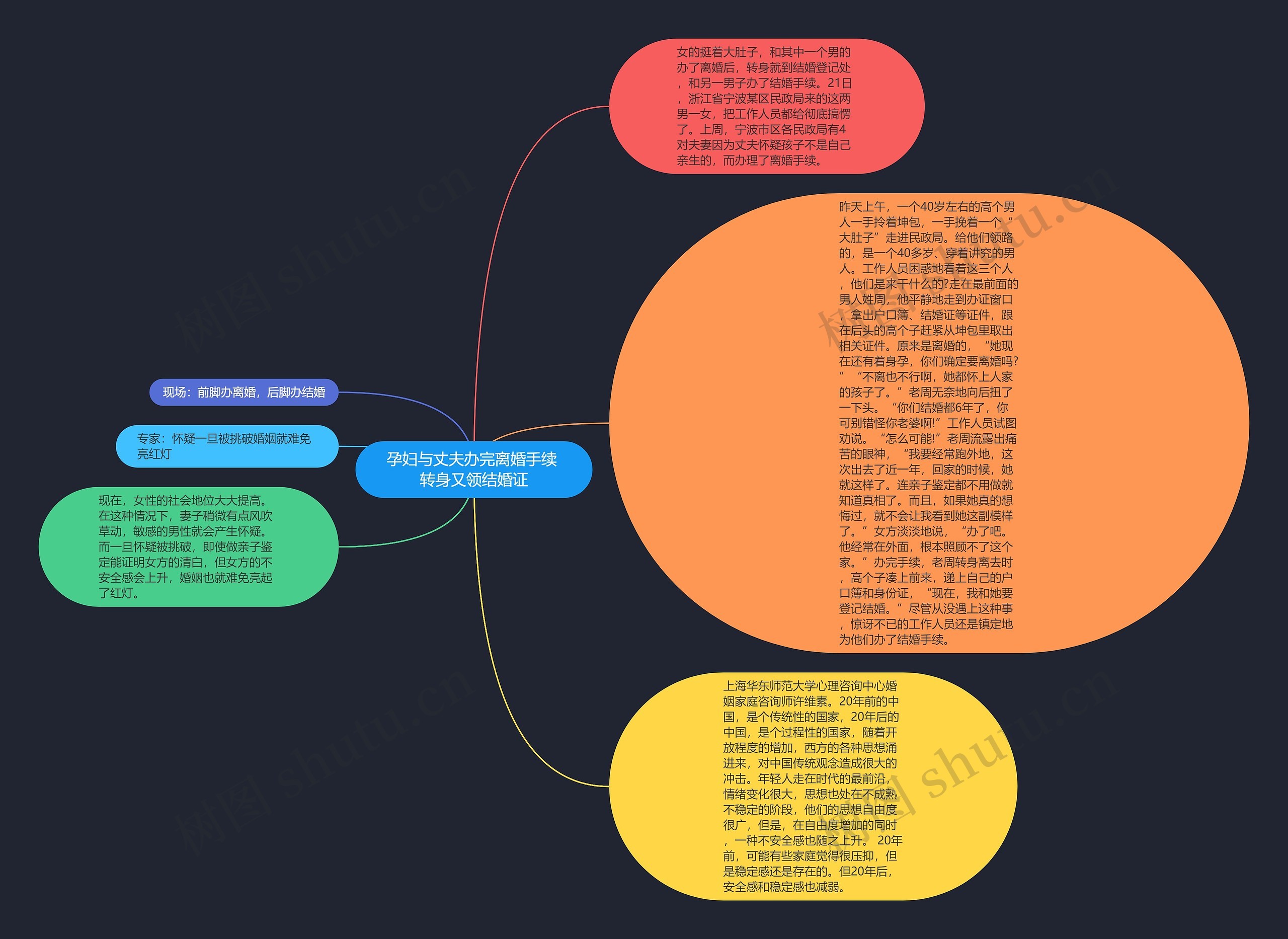 孕妇与丈夫办完离婚手续 转身又领结婚证思维导图