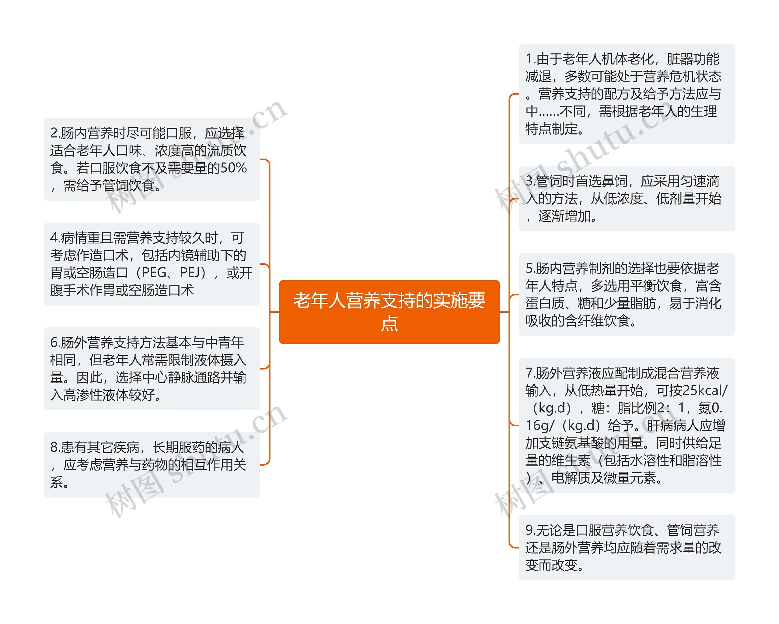 老年人营养支持的实施要点思维导图