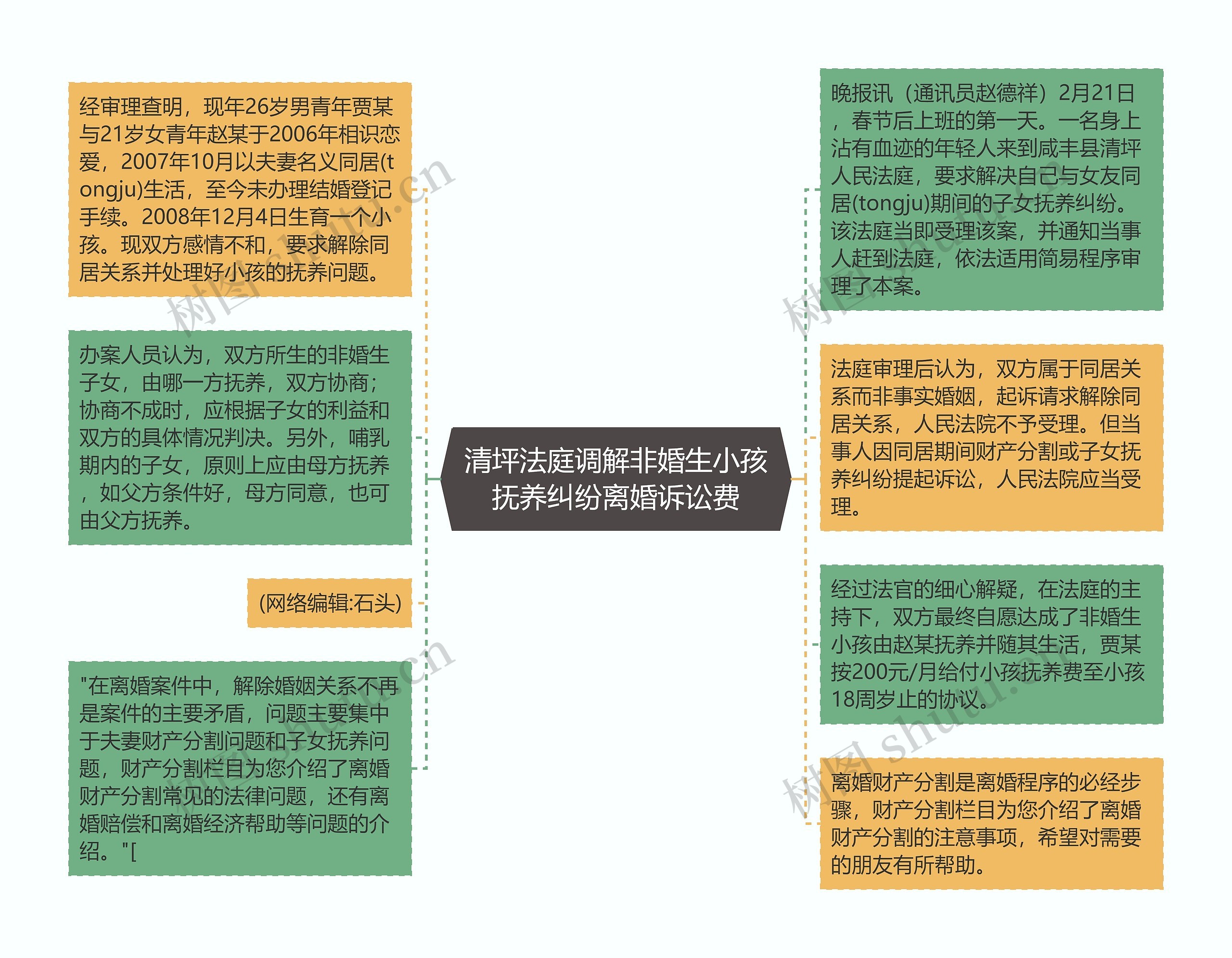 清坪法庭调解非婚生小孩抚养纠纷离婚诉讼费思维导图