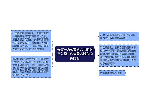 夫妻一方或双方以共同财产入股，作为隐名股东的离婚公