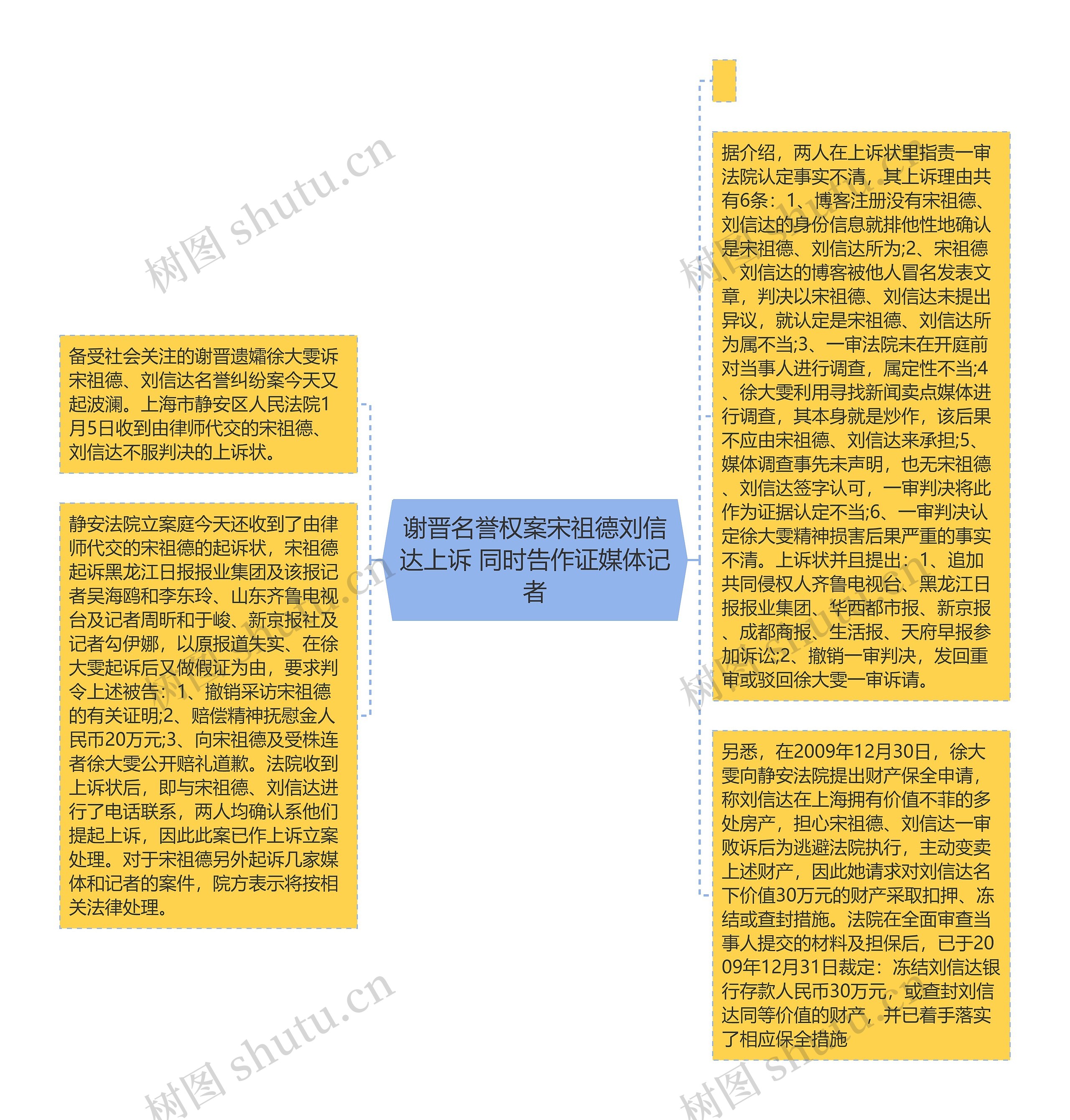 谢晋名誉权案宋祖德刘信达上诉 同时告作证媒体记者思维导图