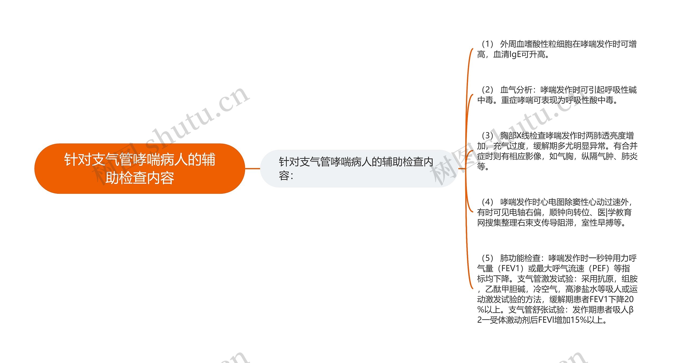 针对支气管哮喘病人的辅助检查内容思维导图