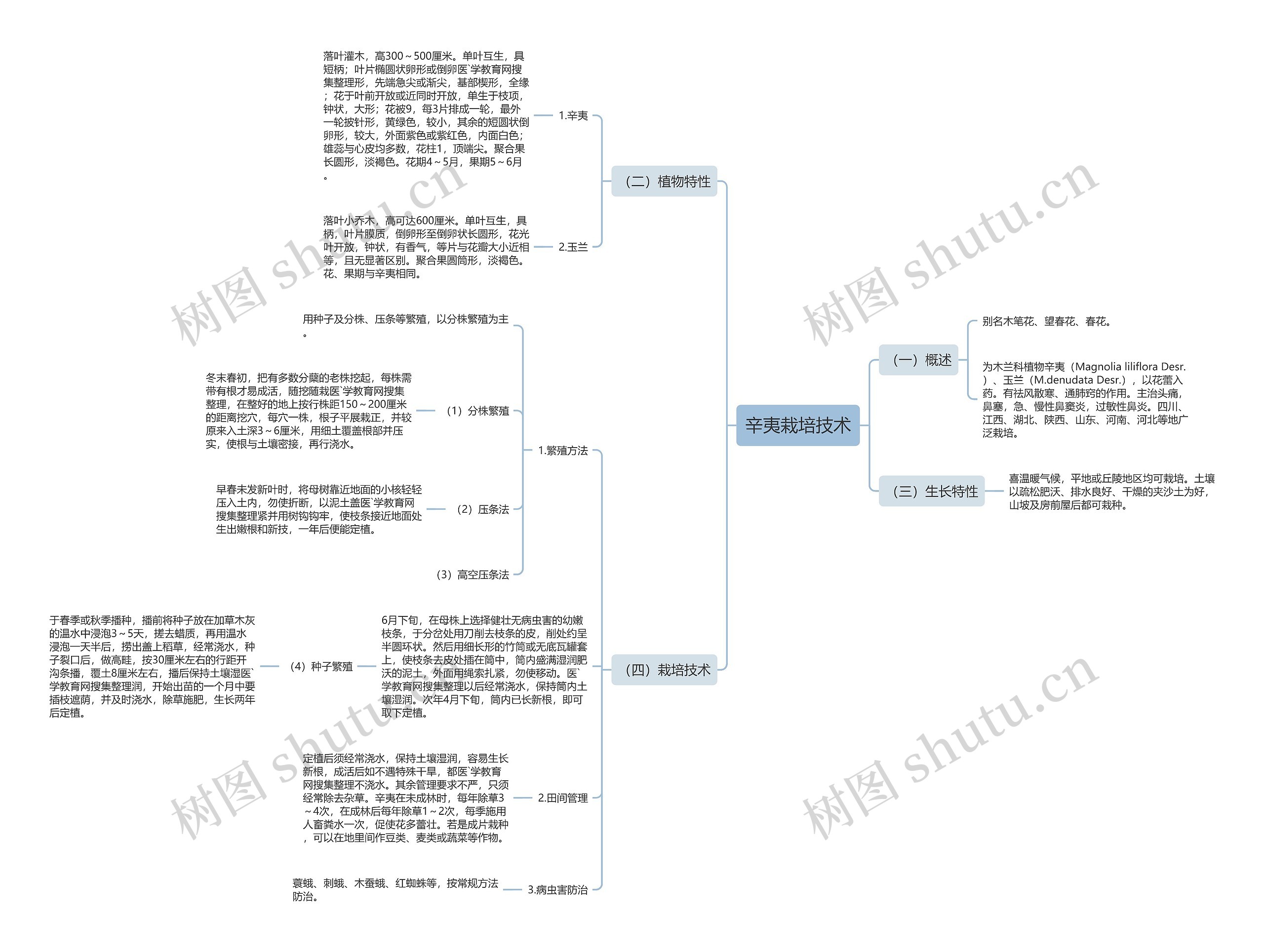 辛夷栽培技术思维导图