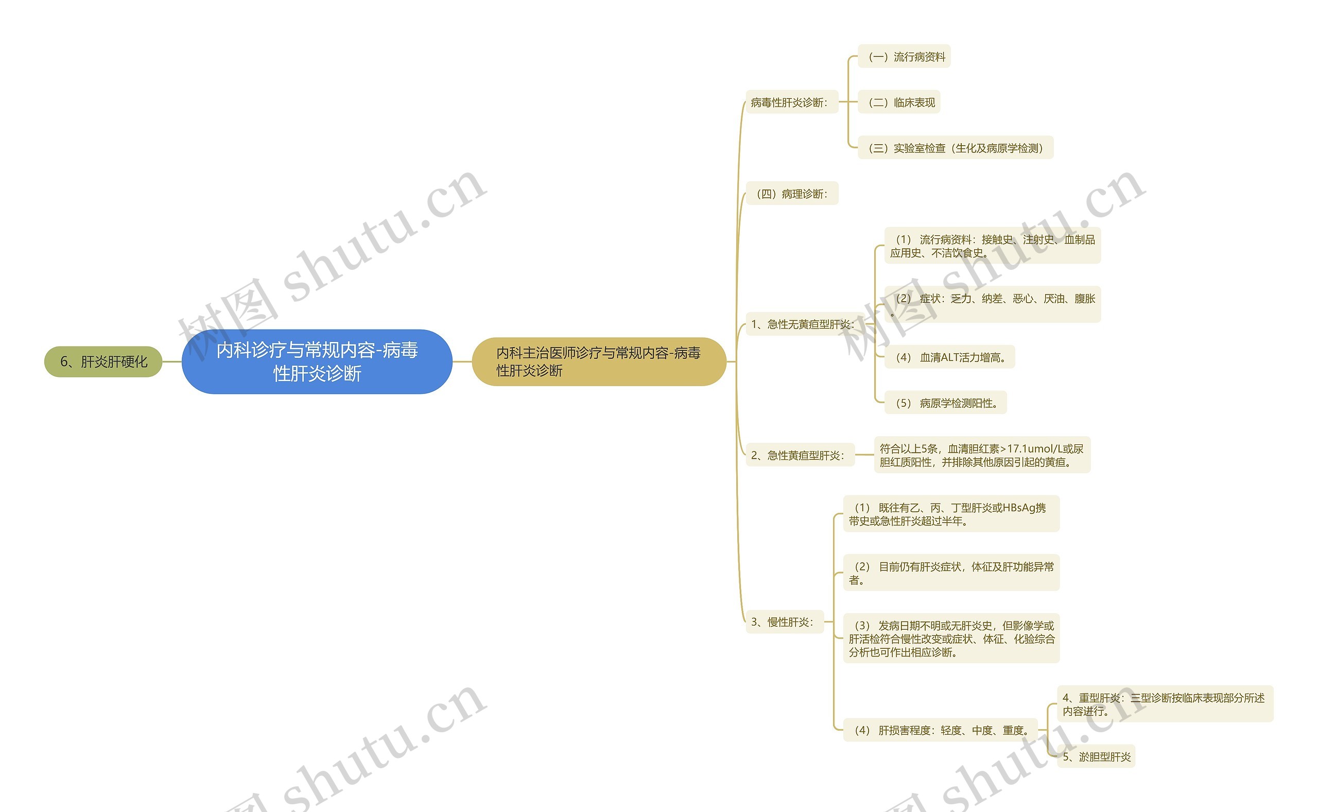 内科诊疗与常规内容-病毒性肝炎诊断思维导图