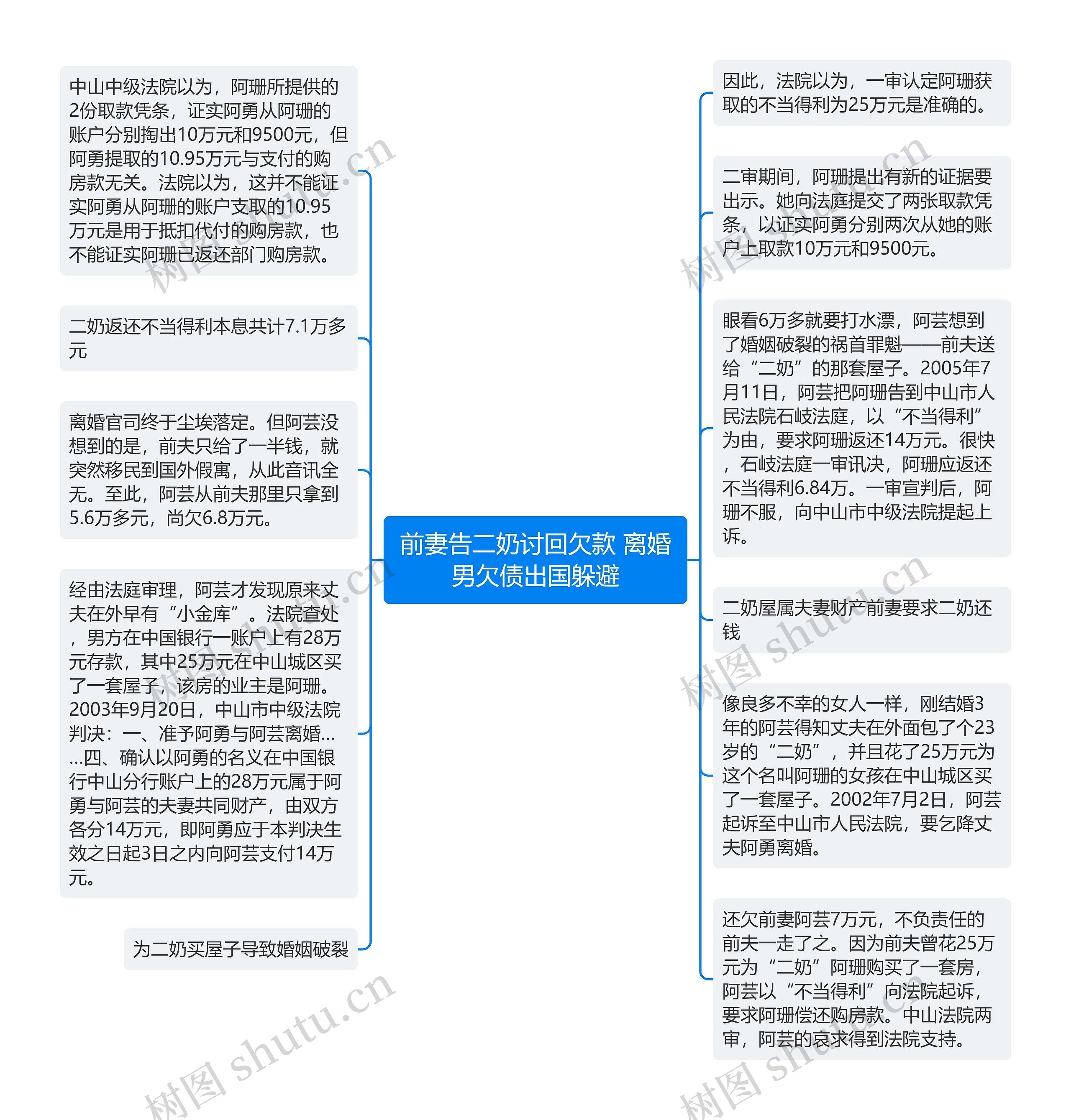 前妻告二奶讨回欠款 离婚男欠债出国躲避思维导图