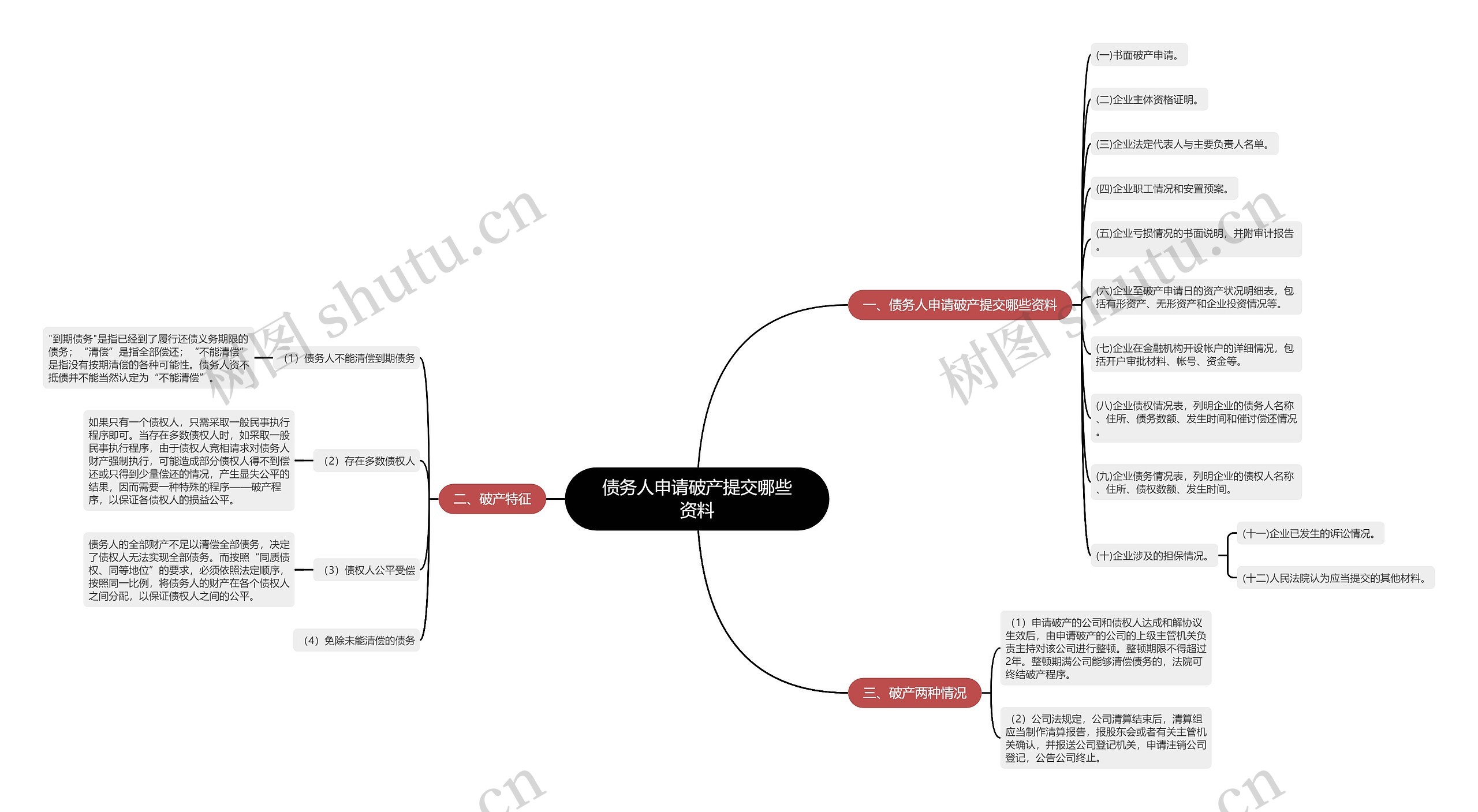 债务人申请破产提交哪些资料思维导图