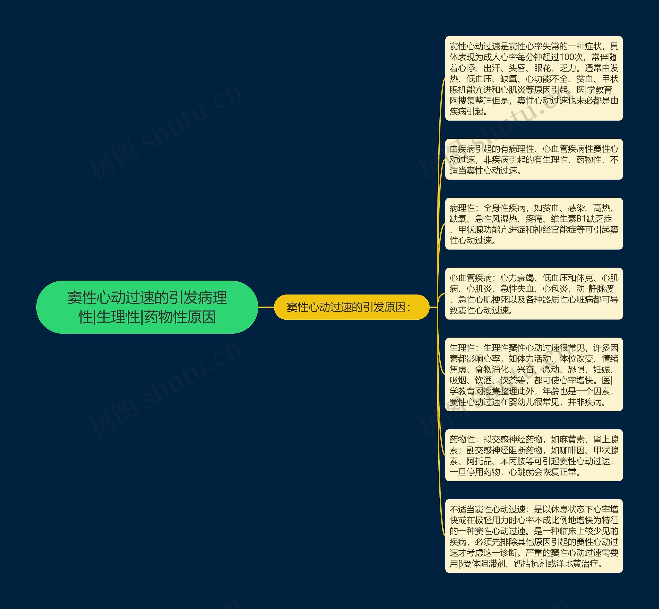 窦性心动过速的引发病理性|生理性|药物性原因思维导图