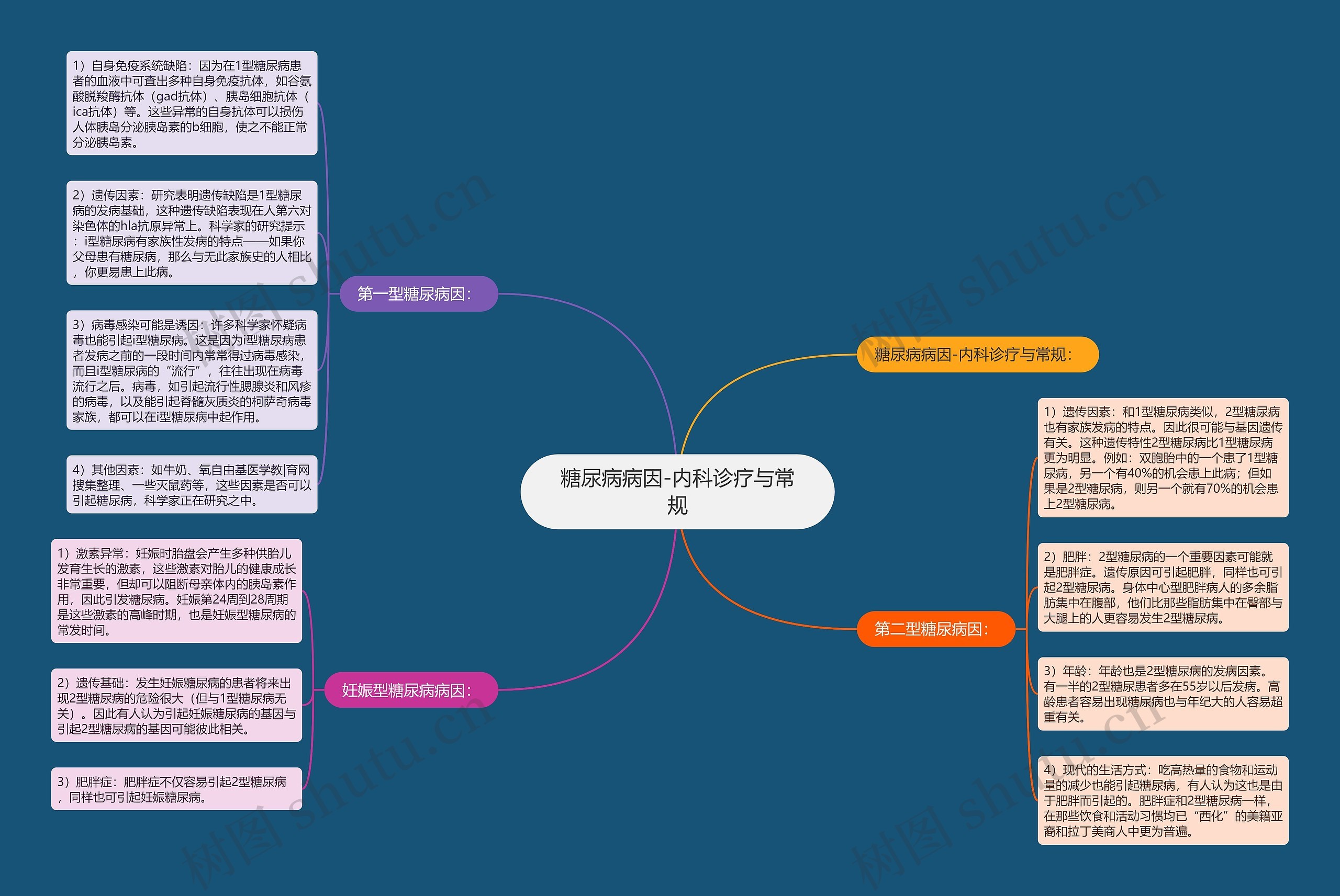 糖尿病病因-内科诊疗与常规思维导图
