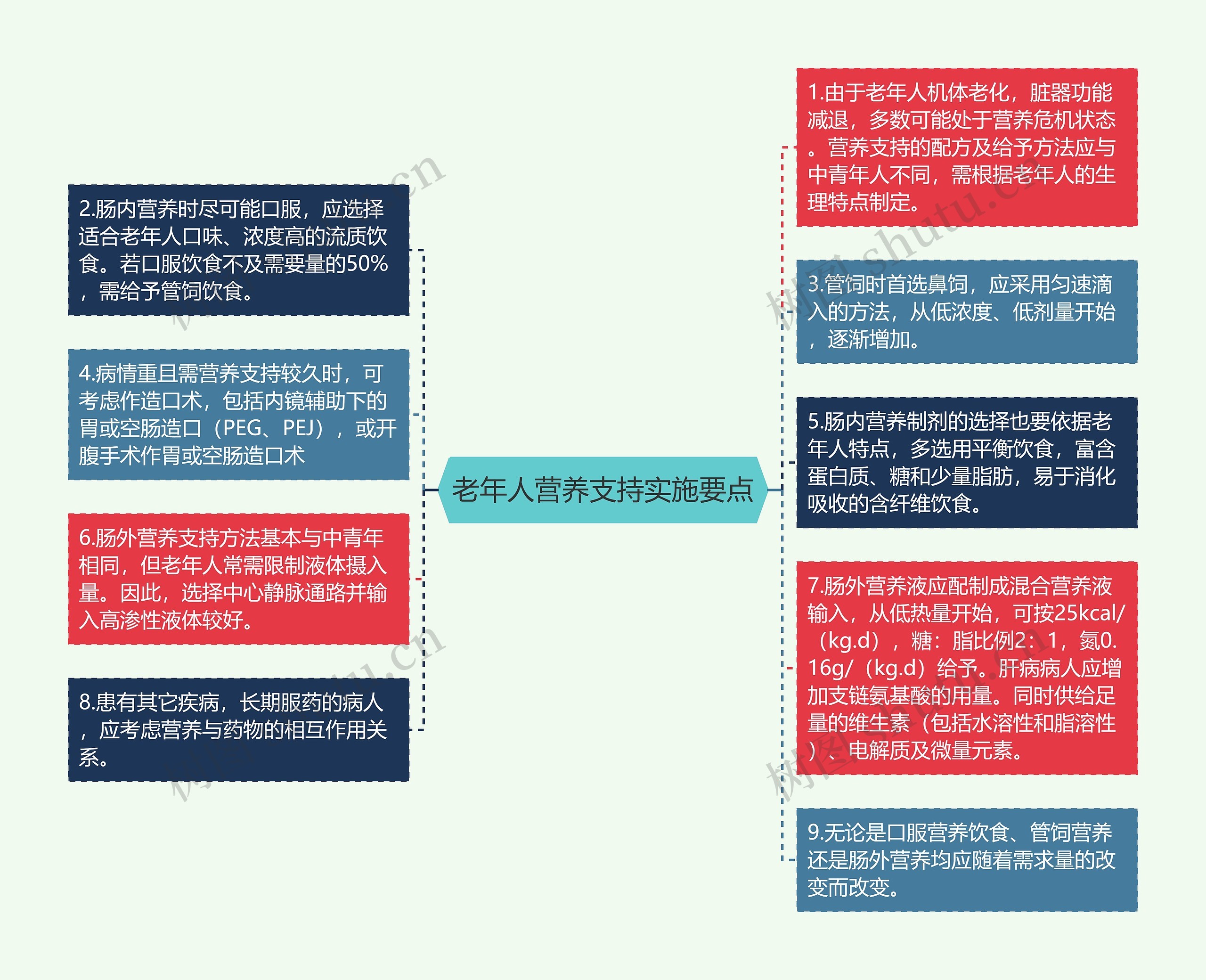 老年人营养支持实施要点思维导图