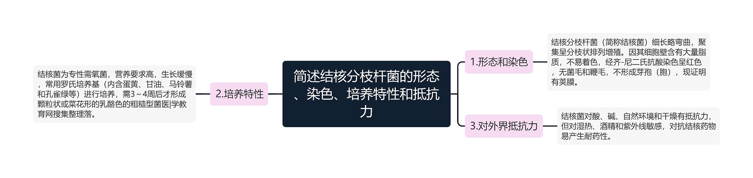 简述结核分枝杆菌的形态、染色、培养特性和抵抗力思维导图