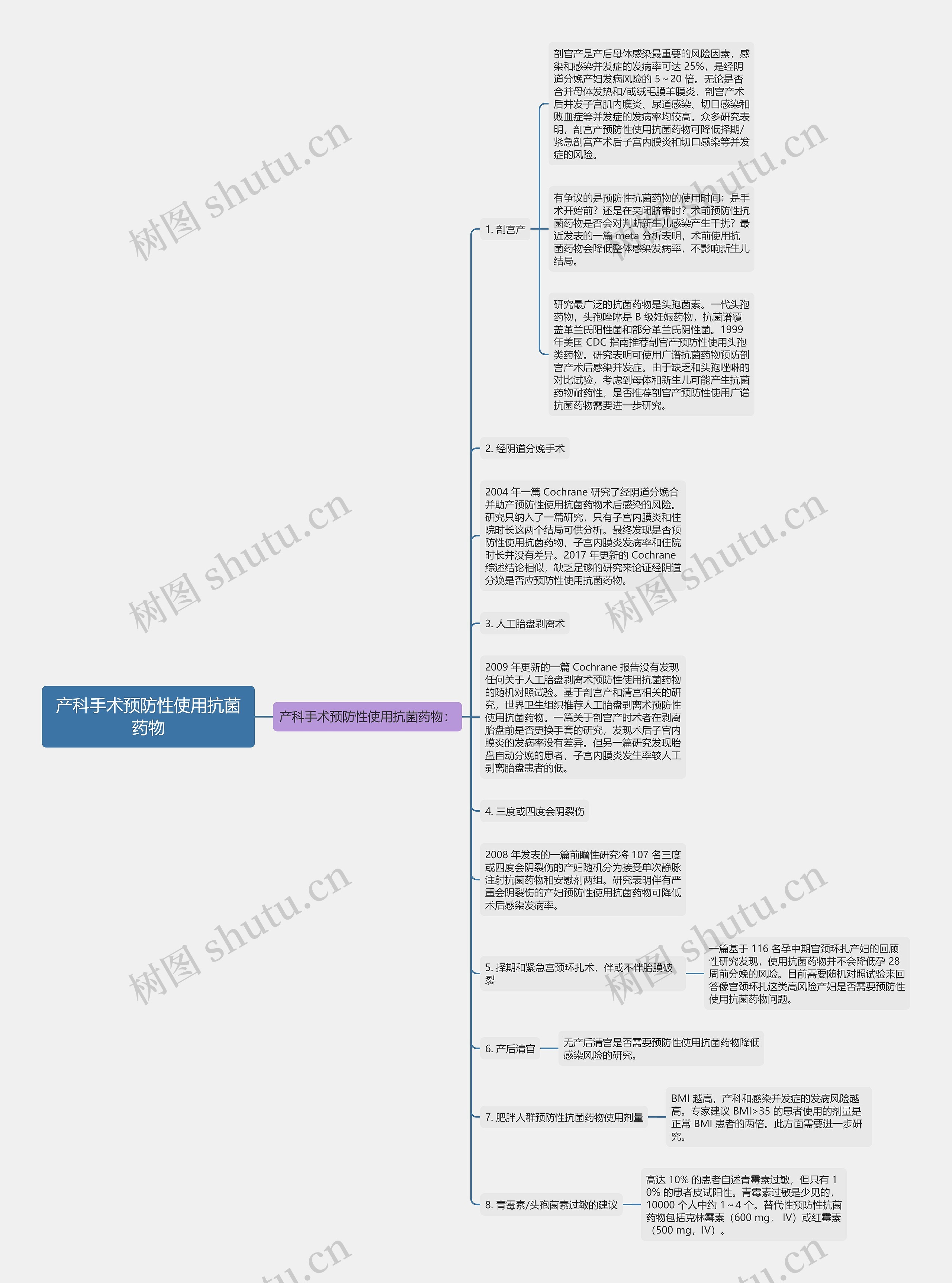 产科手术预防性使用抗菌药物思维导图