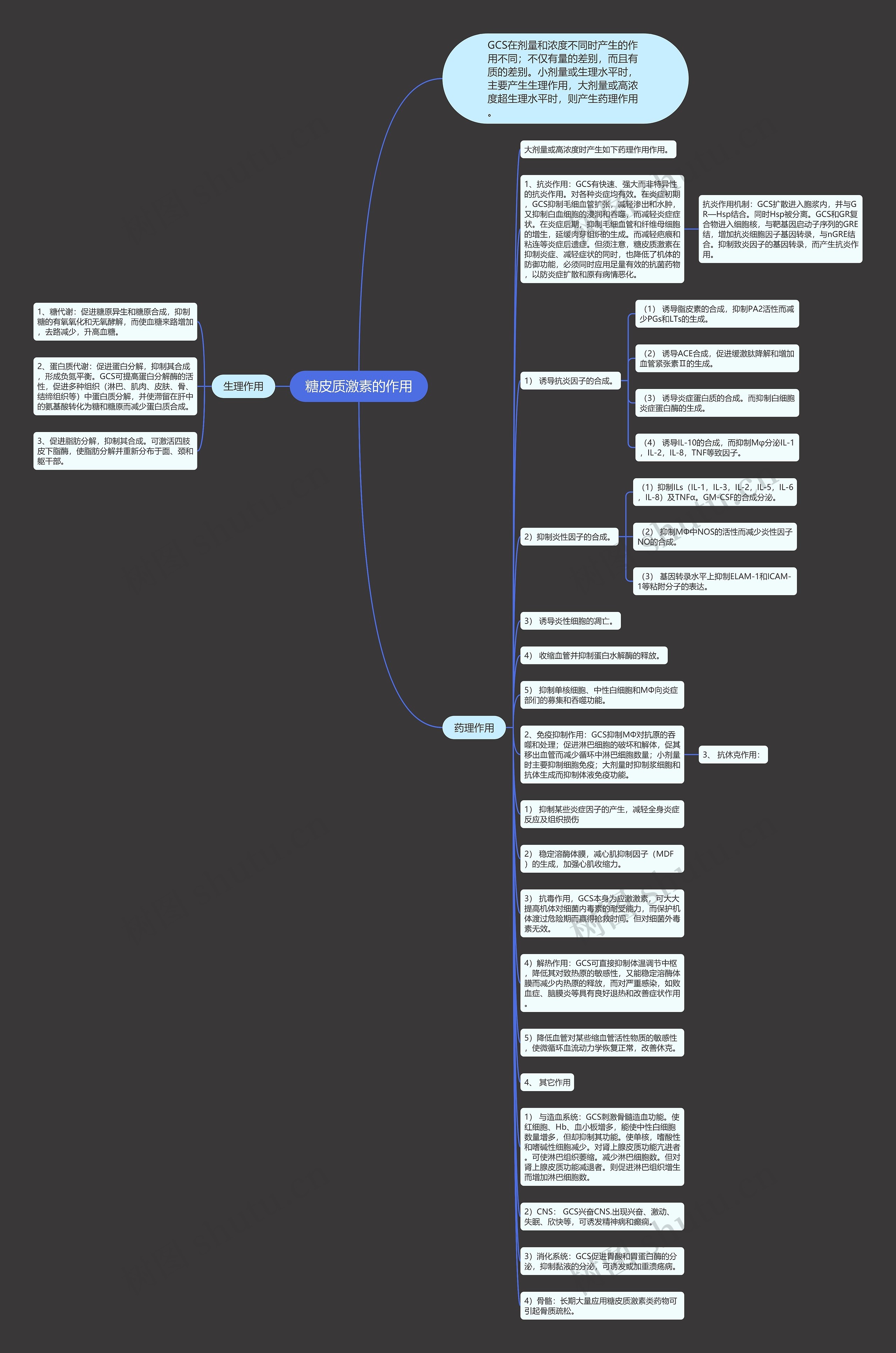 糖皮质激素的作用思维导图