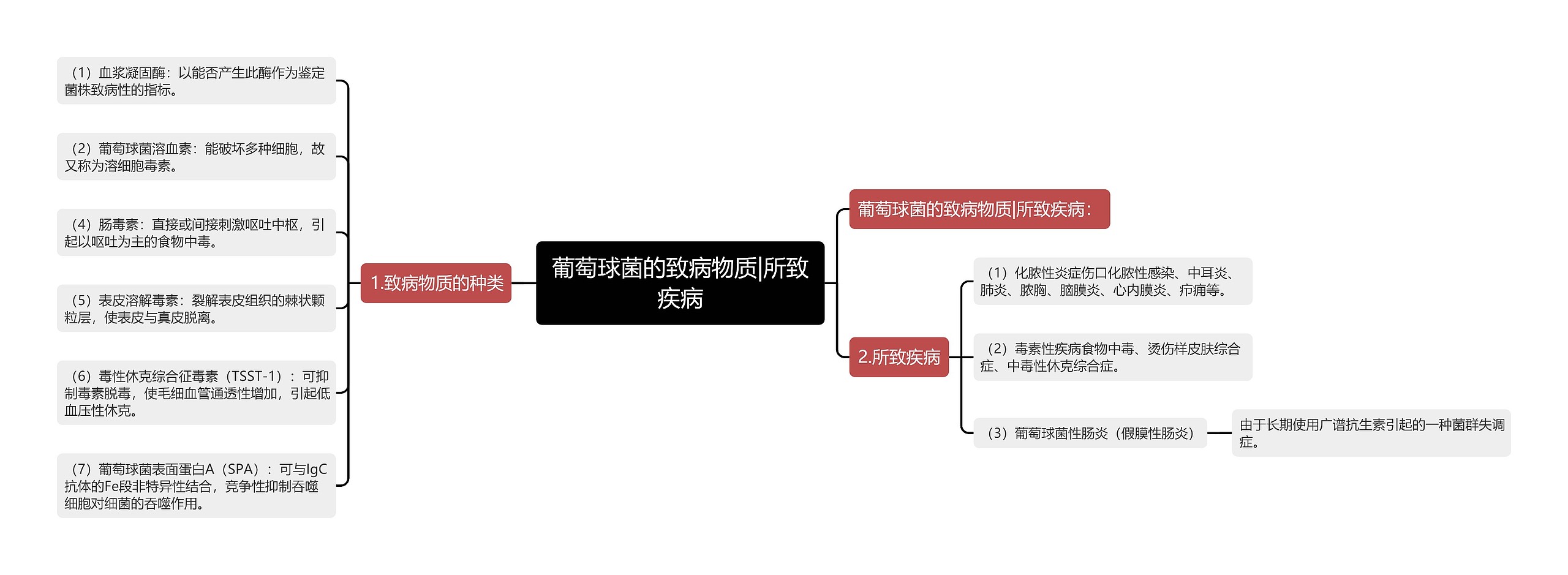 葡萄球菌的致病物质|所致疾病思维导图