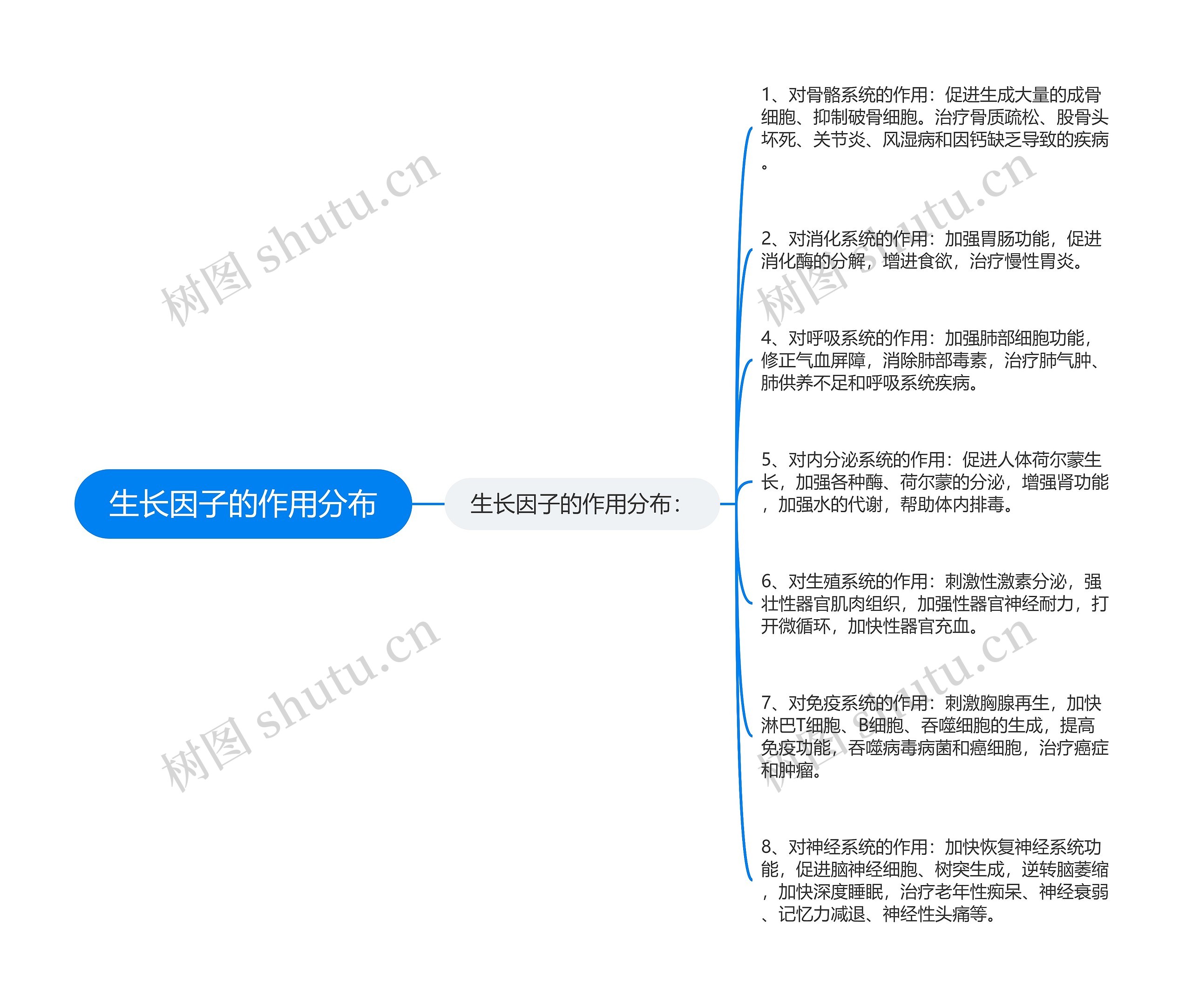 生长因子的作用分布思维导图