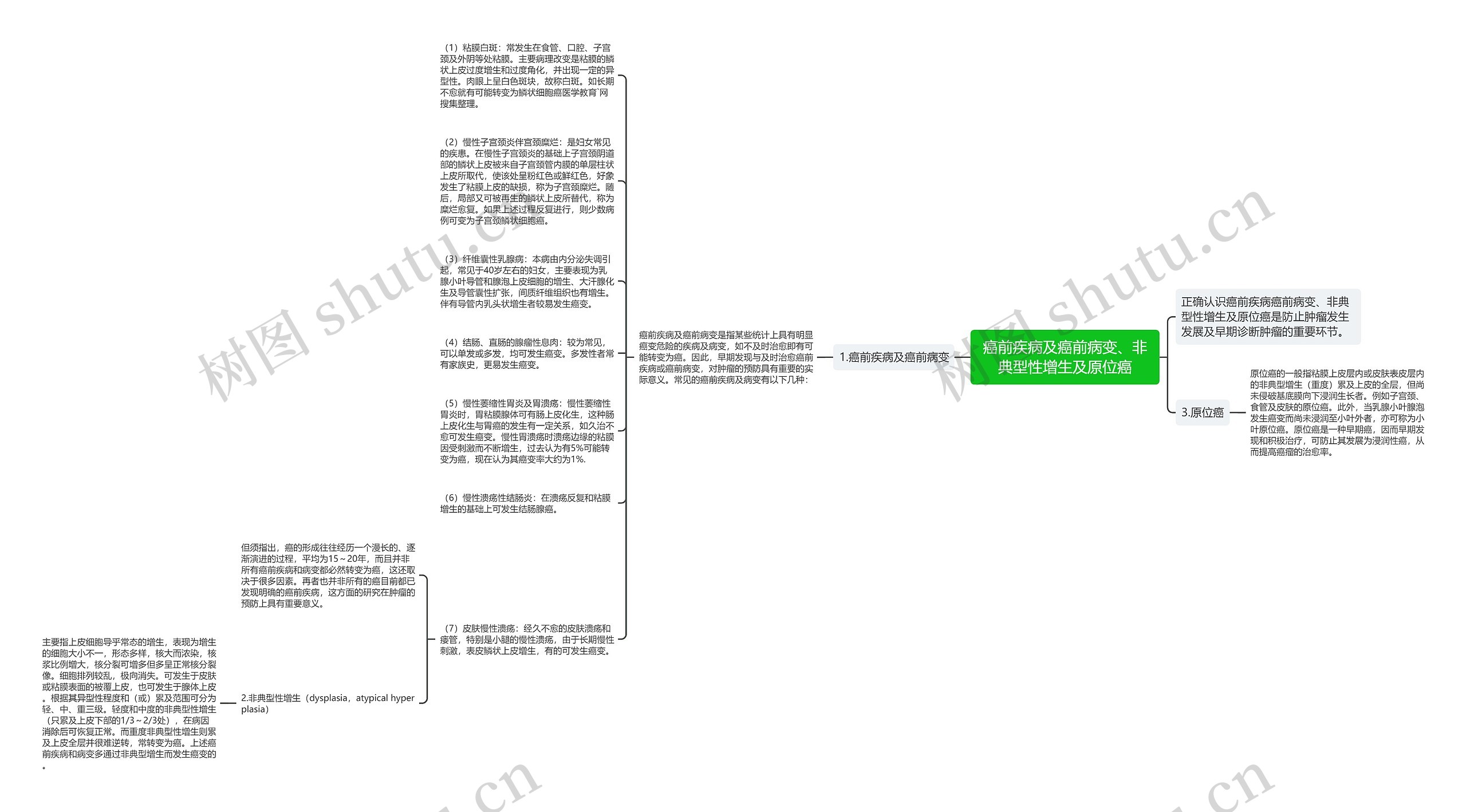 癌前疾病及癌前病变、非典型性增生及原位癌思维导图