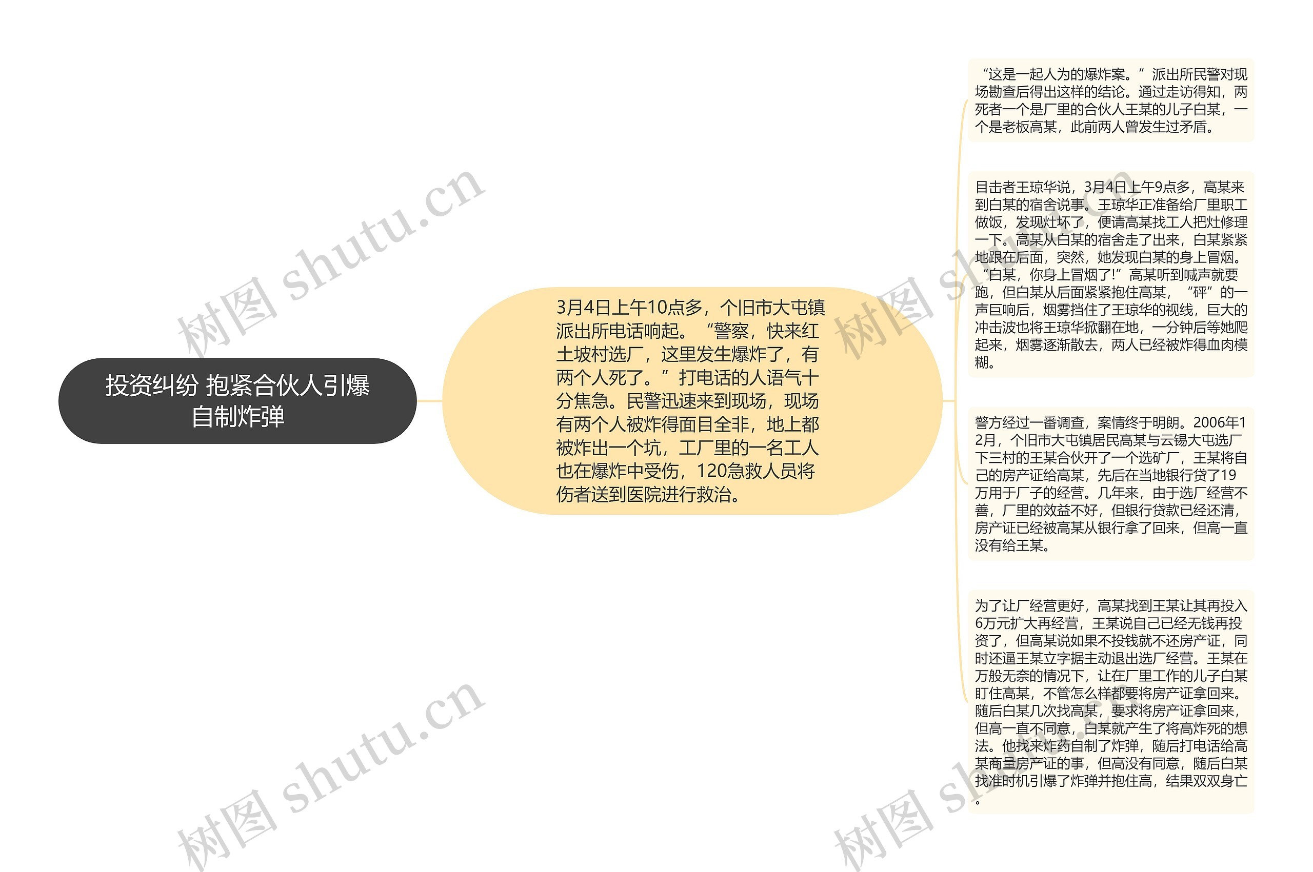 投资纠纷 抱紧合伙人引爆自制炸弹思维导图