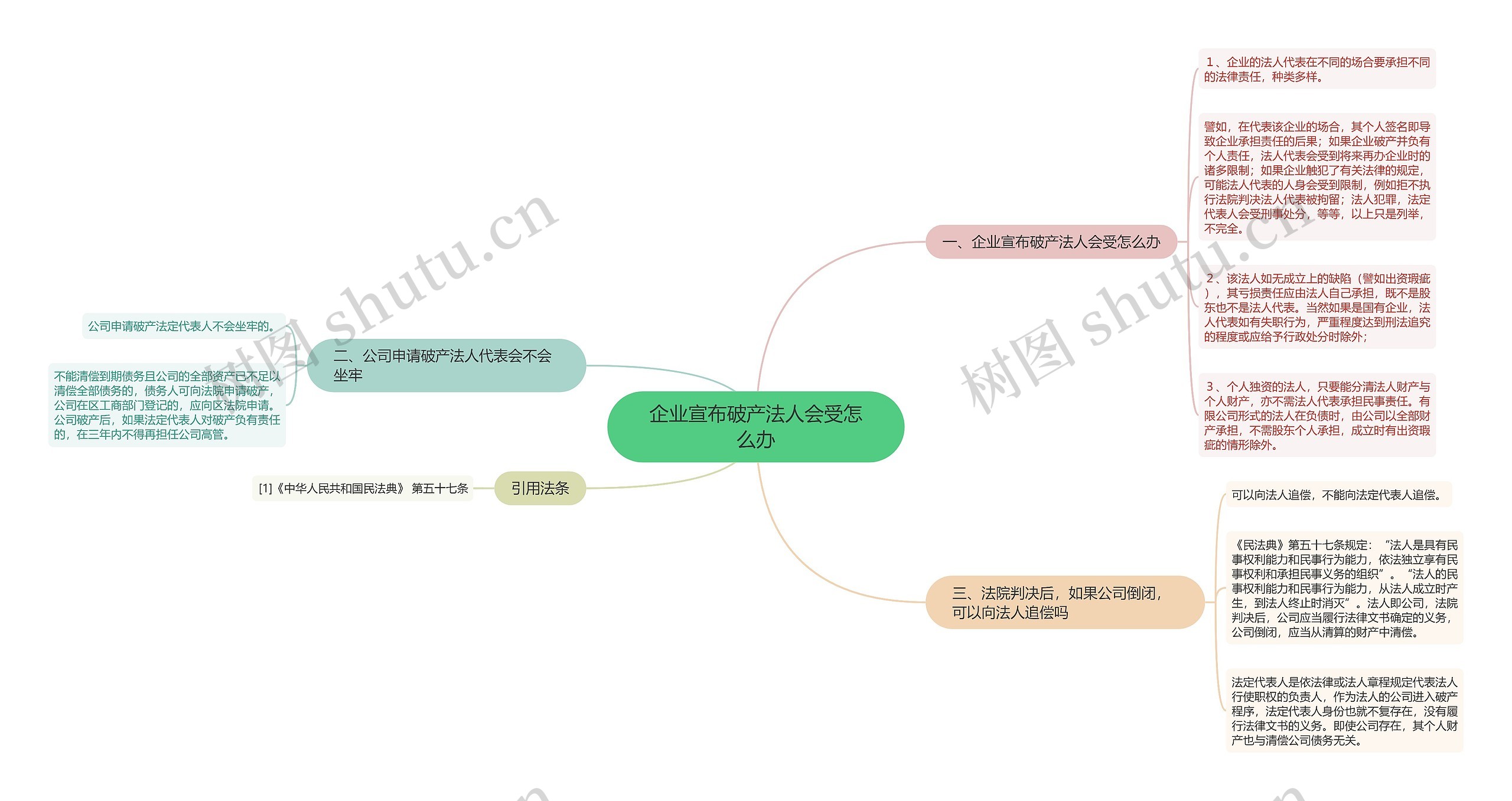 企业宣布破产法人会受怎么办思维导图