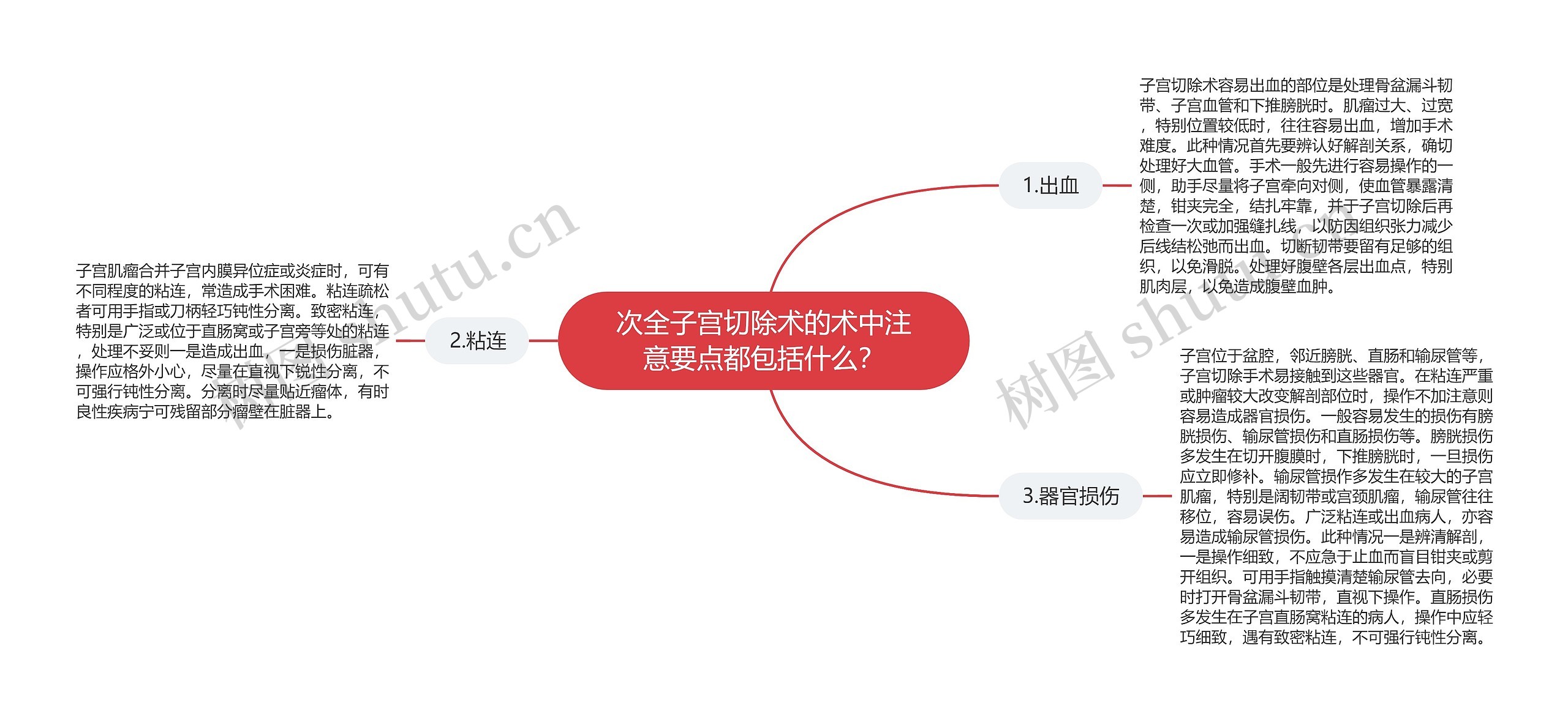 次全子宫切除术的术中注意要点都包括什么？思维导图