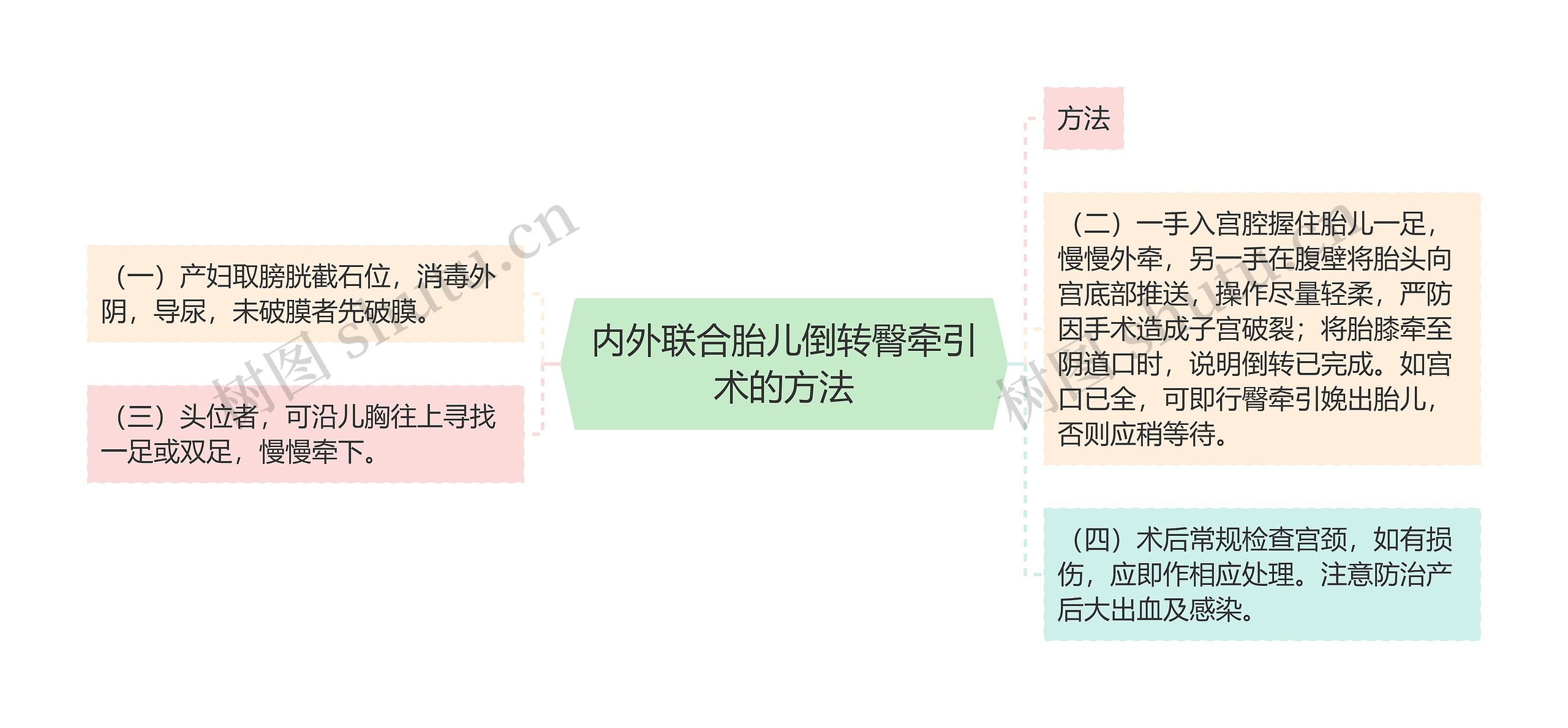 内外联合胎儿倒转臀牵引术的方法思维导图