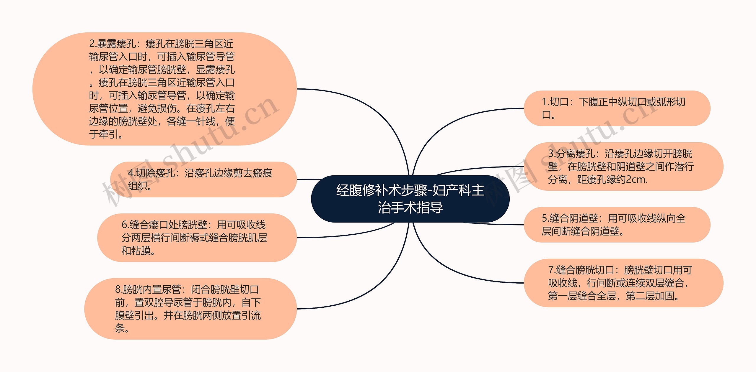 经腹修补术步骤-妇产科主治手术指导思维导图