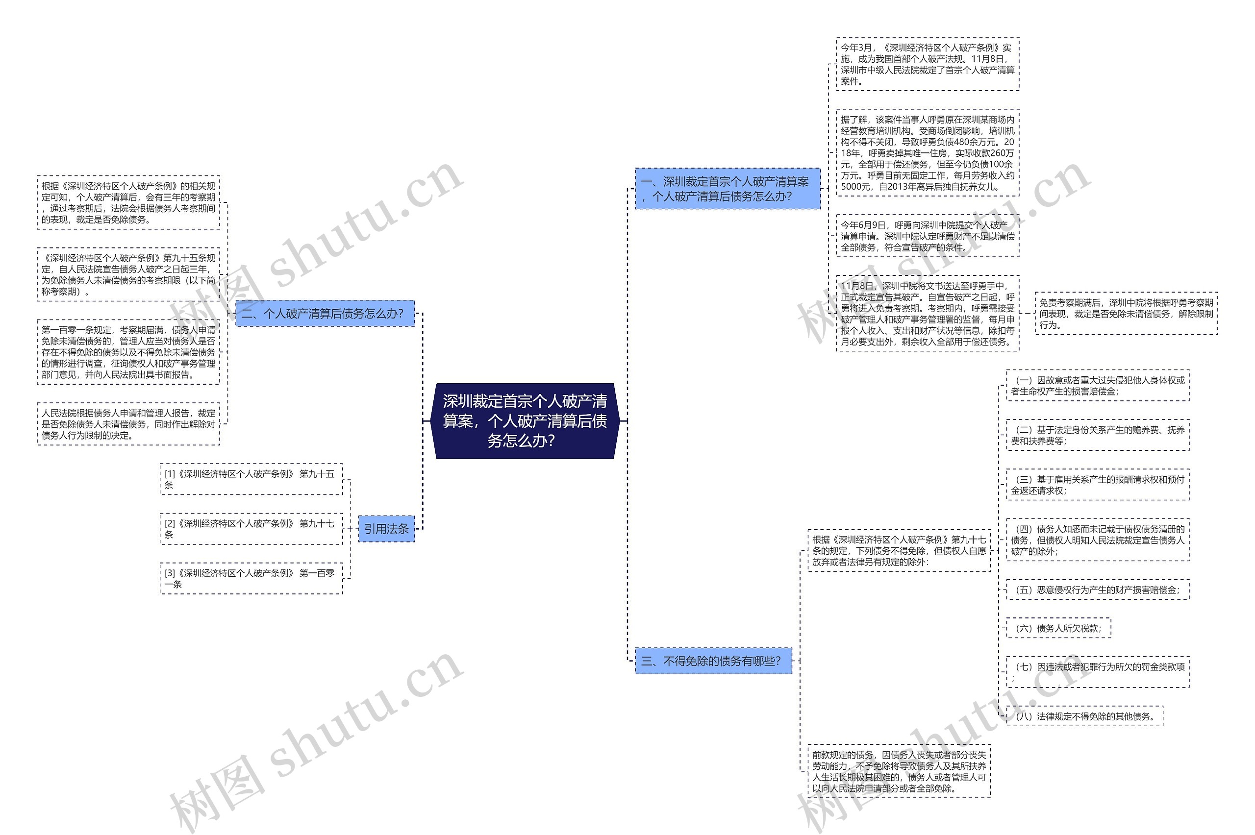 深圳裁定首宗个人破产清算案，个人破产清算后债务怎么办？思维导图