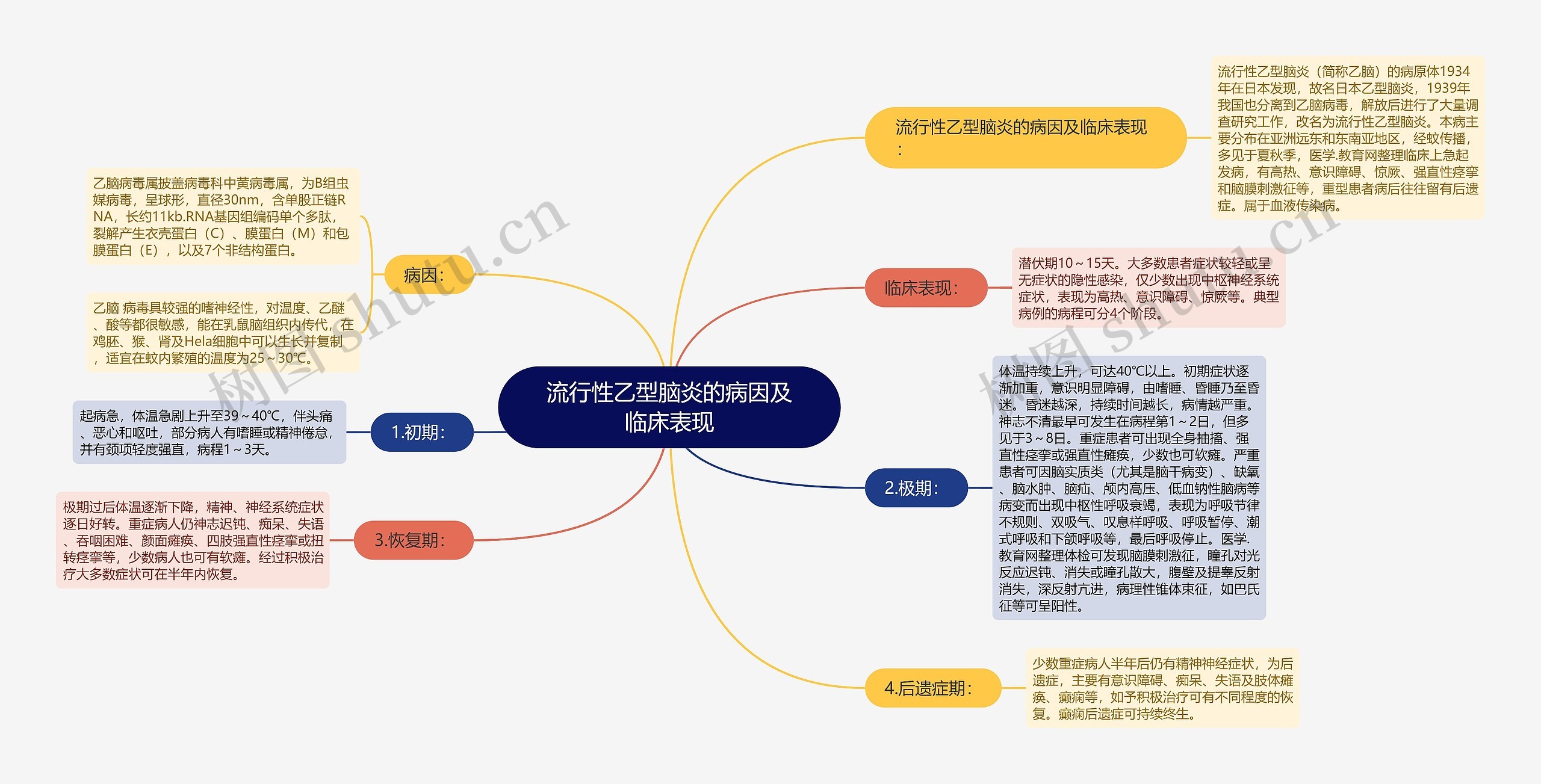 流行性乙型脑炎的病因及临床表现思维导图