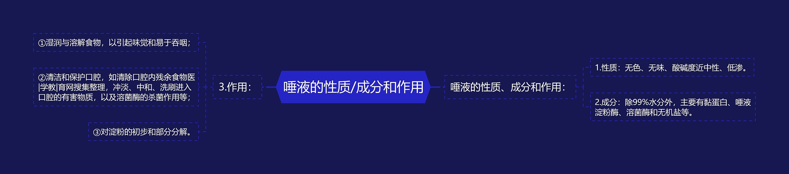 唾液的性质/成分和作用思维导图