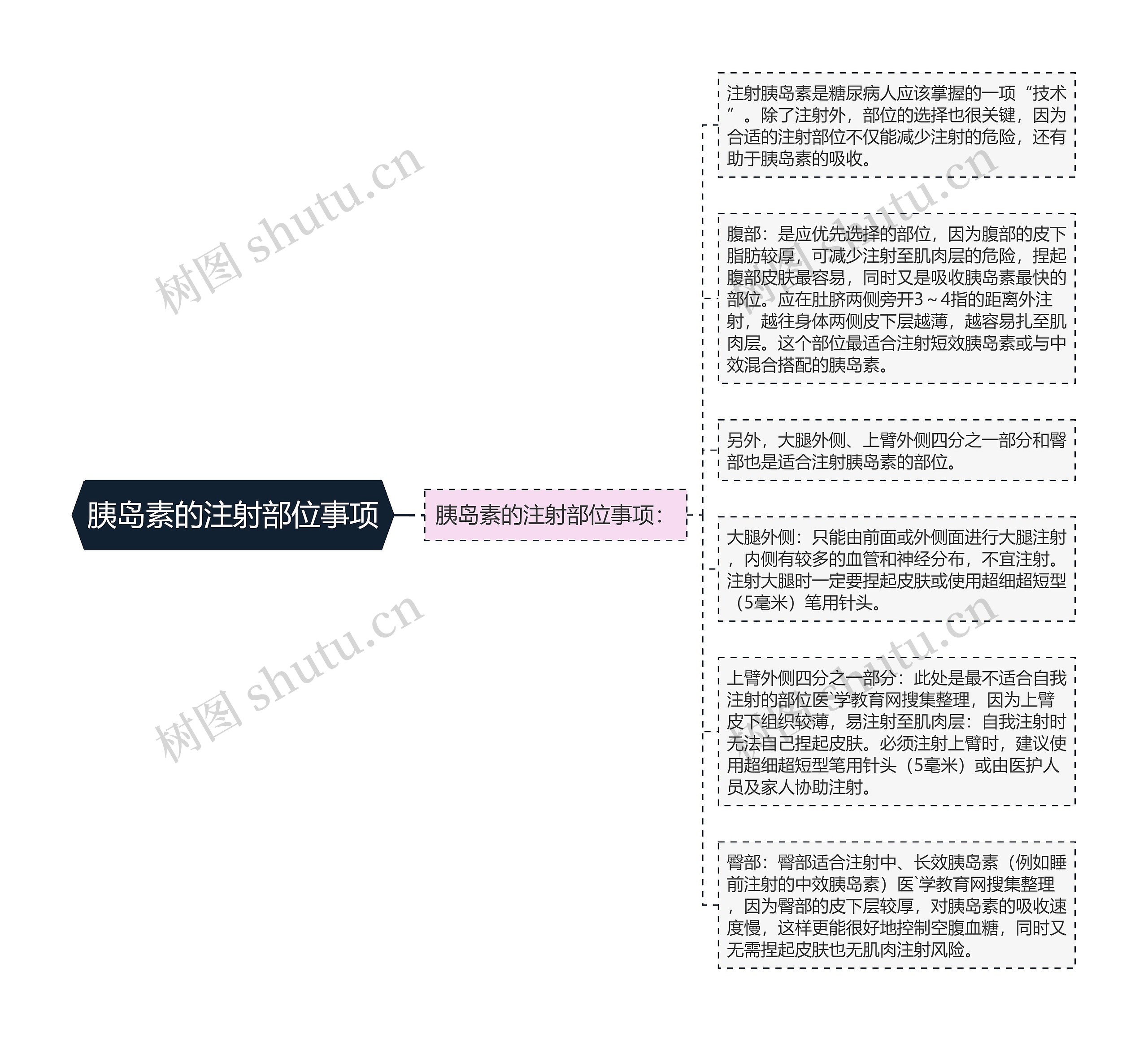 胰岛素的注射部位事项思维导图