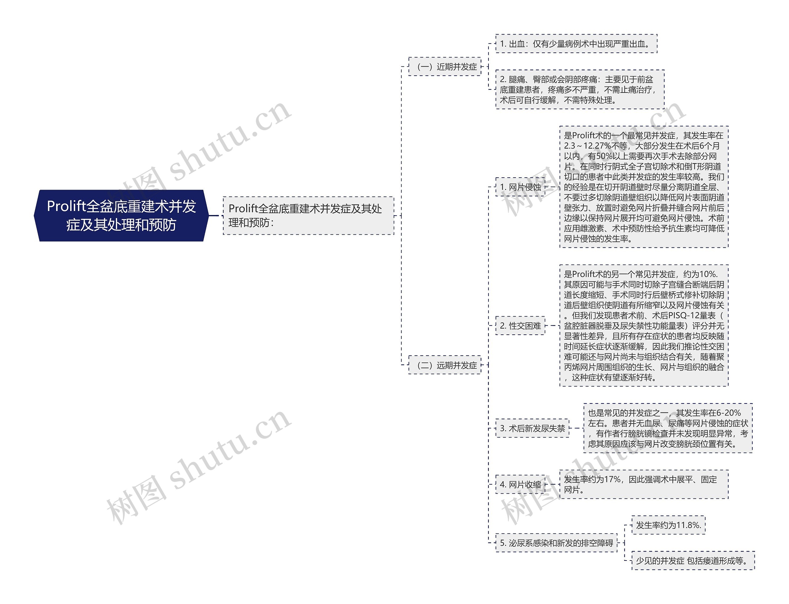 Prolift全盆底重建术并发症及其处理和预防思维导图