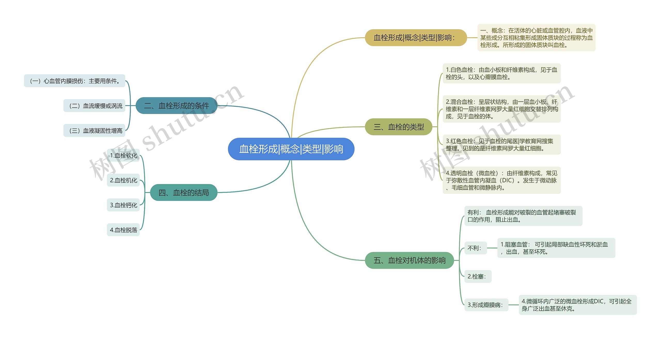 血栓形成|概念|类型|影响思维导图