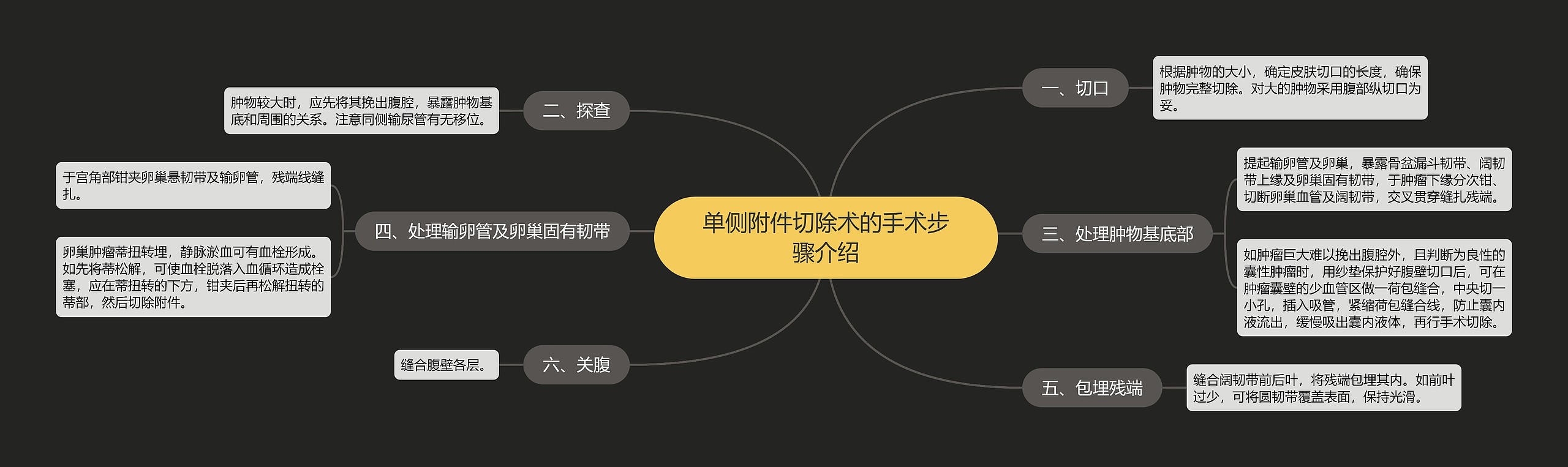 单侧附件切除术的手术步骤介绍思维导图