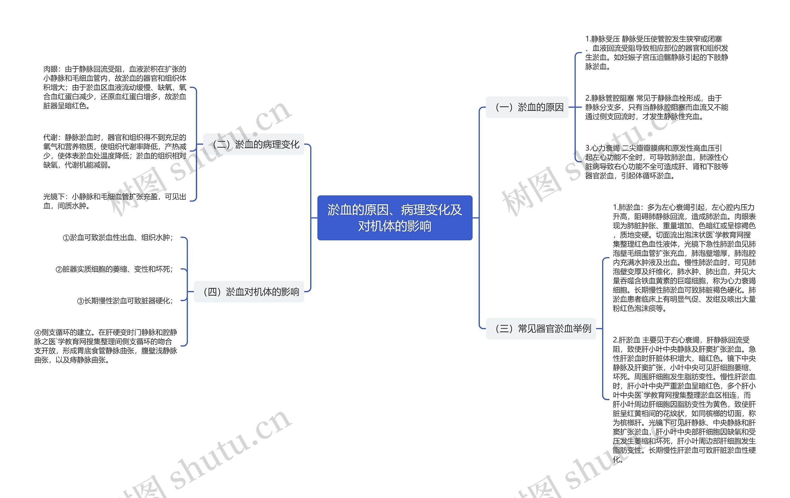 淤血的原因、病理变化及对机体的影响思维导图