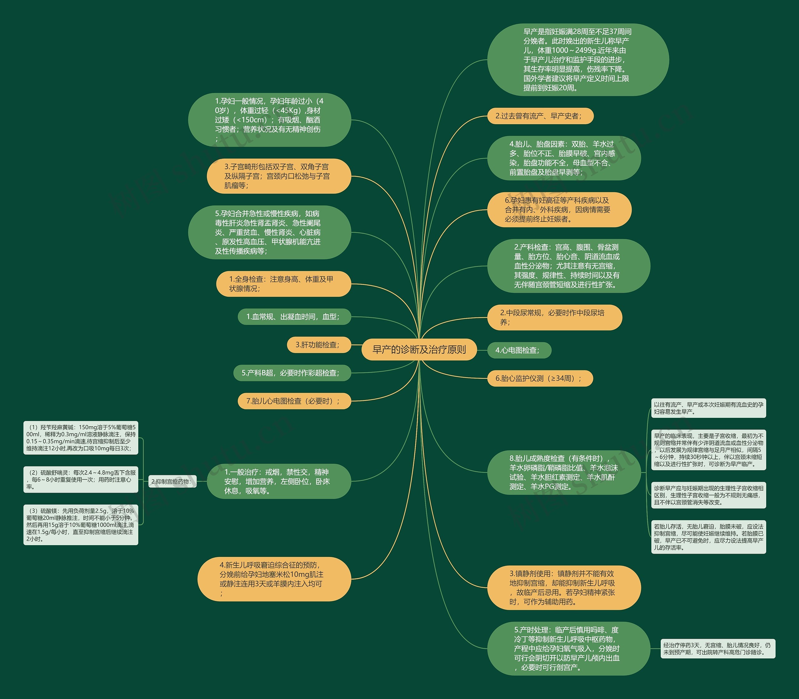 早产的诊断及治疗原则思维导图
