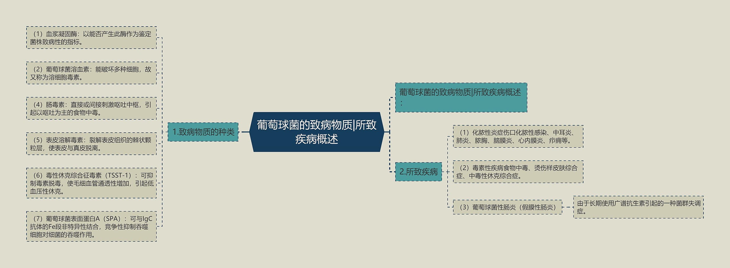 葡萄球菌的致病物质|所致疾病概述思维导图