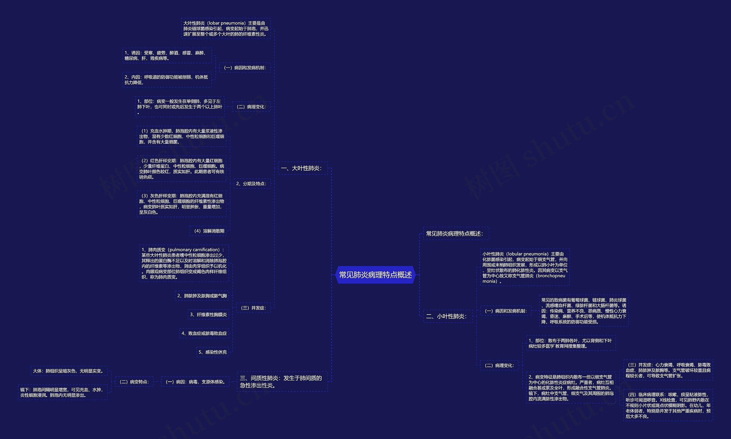 常见肺炎病理特点概述思维导图