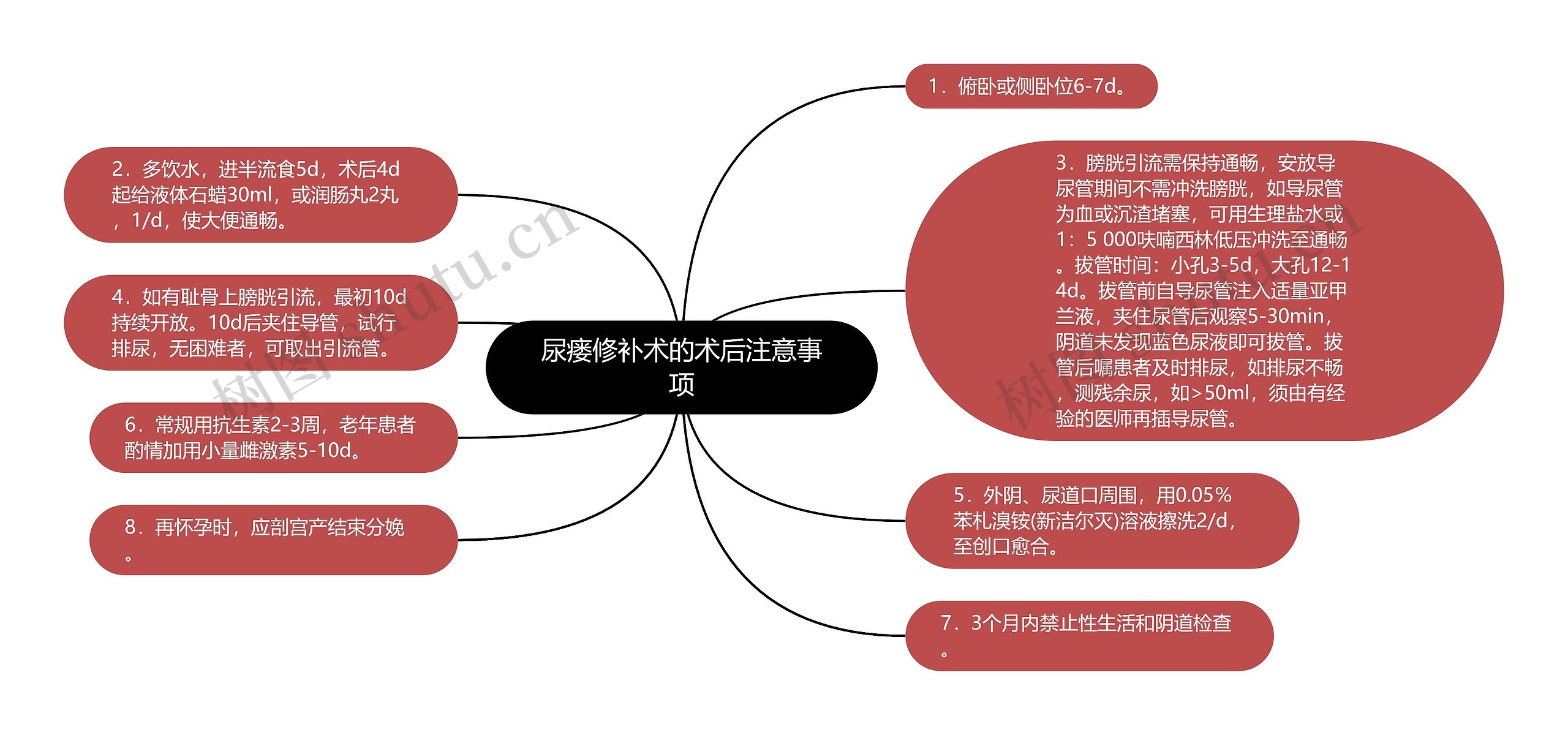 尿瘘修补术的术后注意事项思维导图