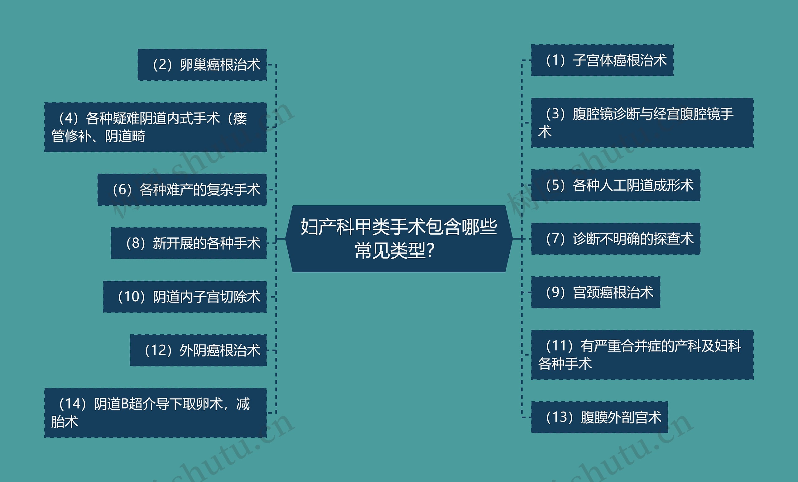 妇产科甲类手术包含哪些常见类型？思维导图