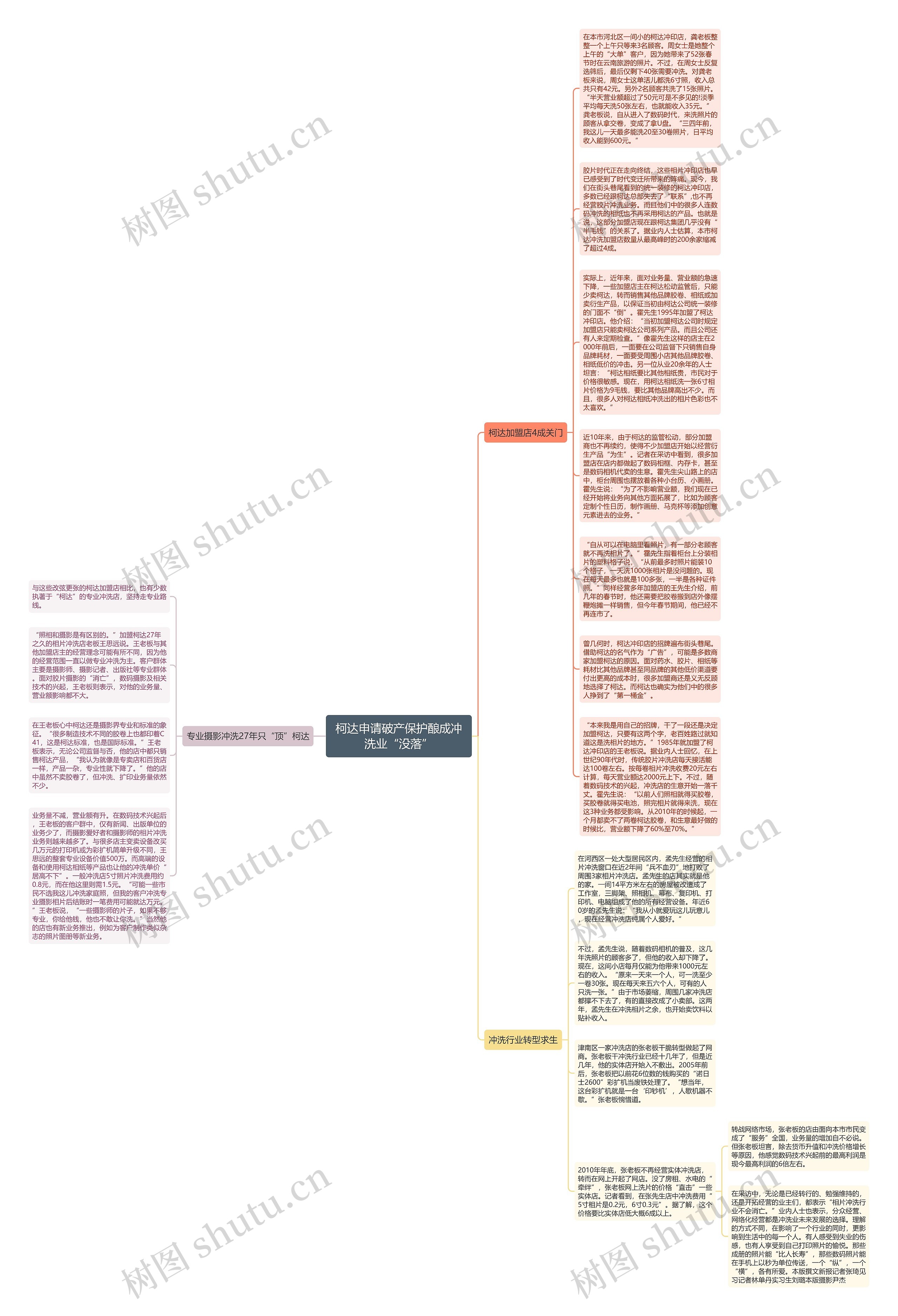 柯达申请破产保护酿成冲洗业“没落”思维导图