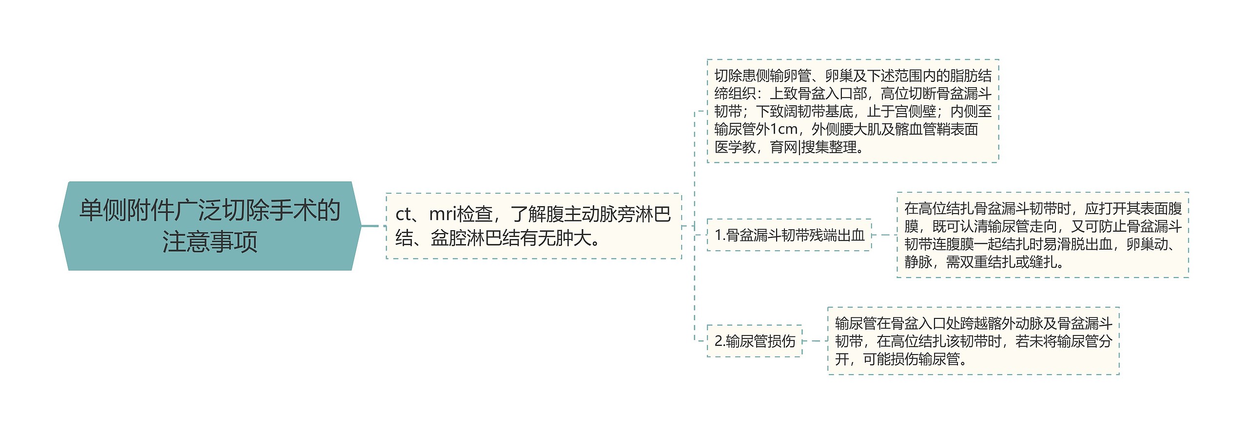 单侧附件广泛切除手术的注意事项思维导图