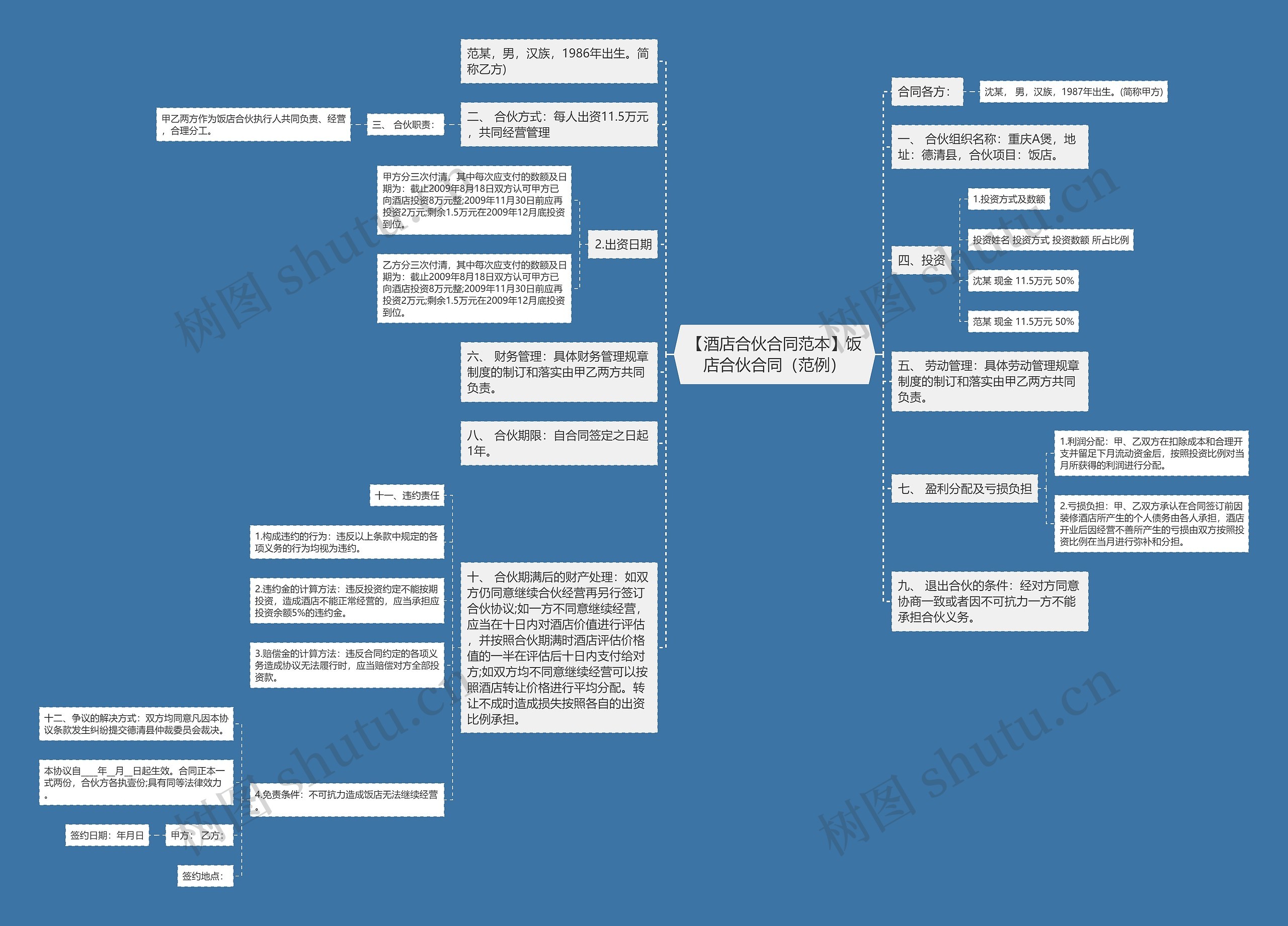 【酒店合伙合同范本】饭店合伙合同（范例）思维导图