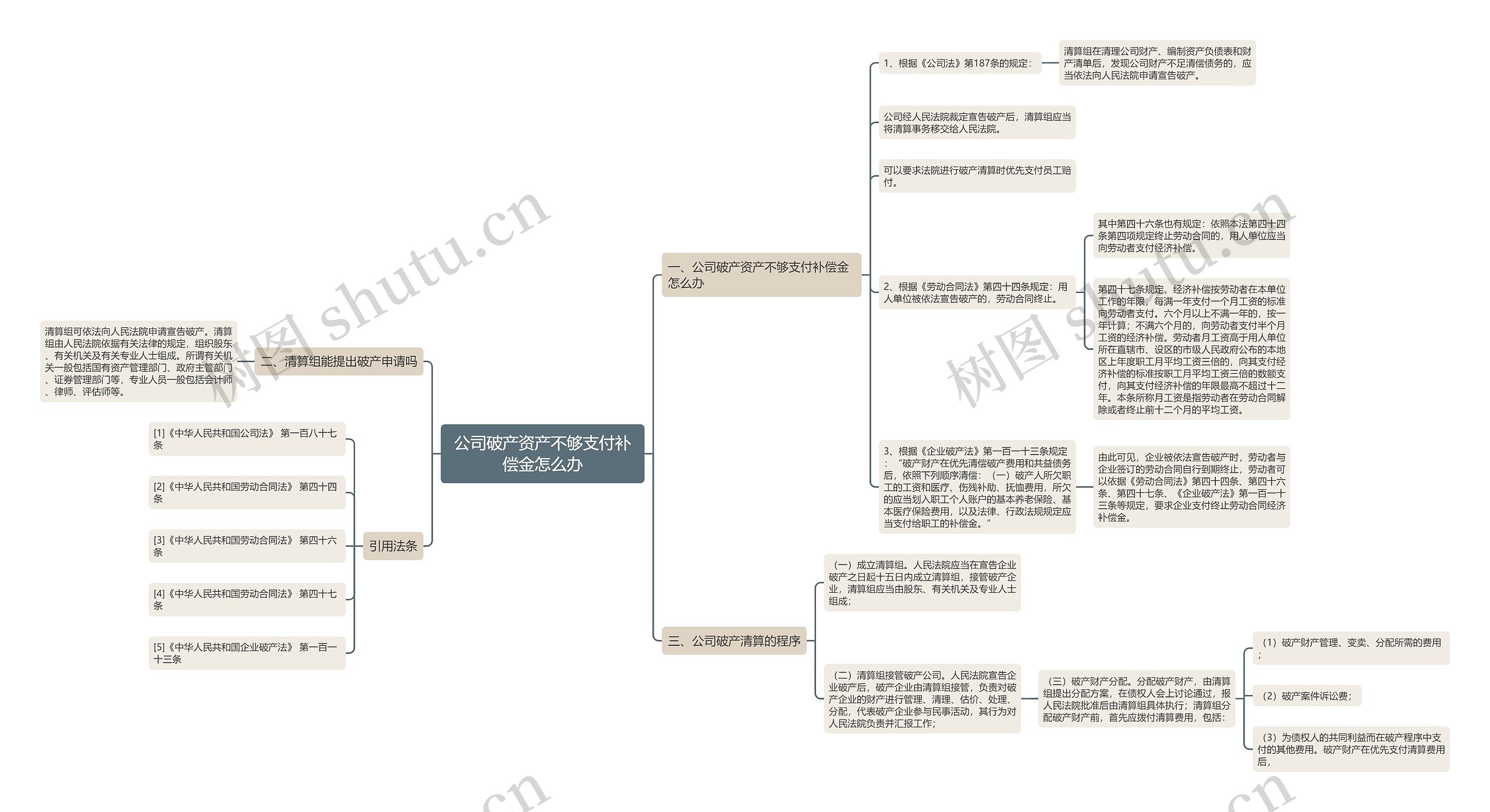 公司破产资产不够支付补偿金怎么办思维导图