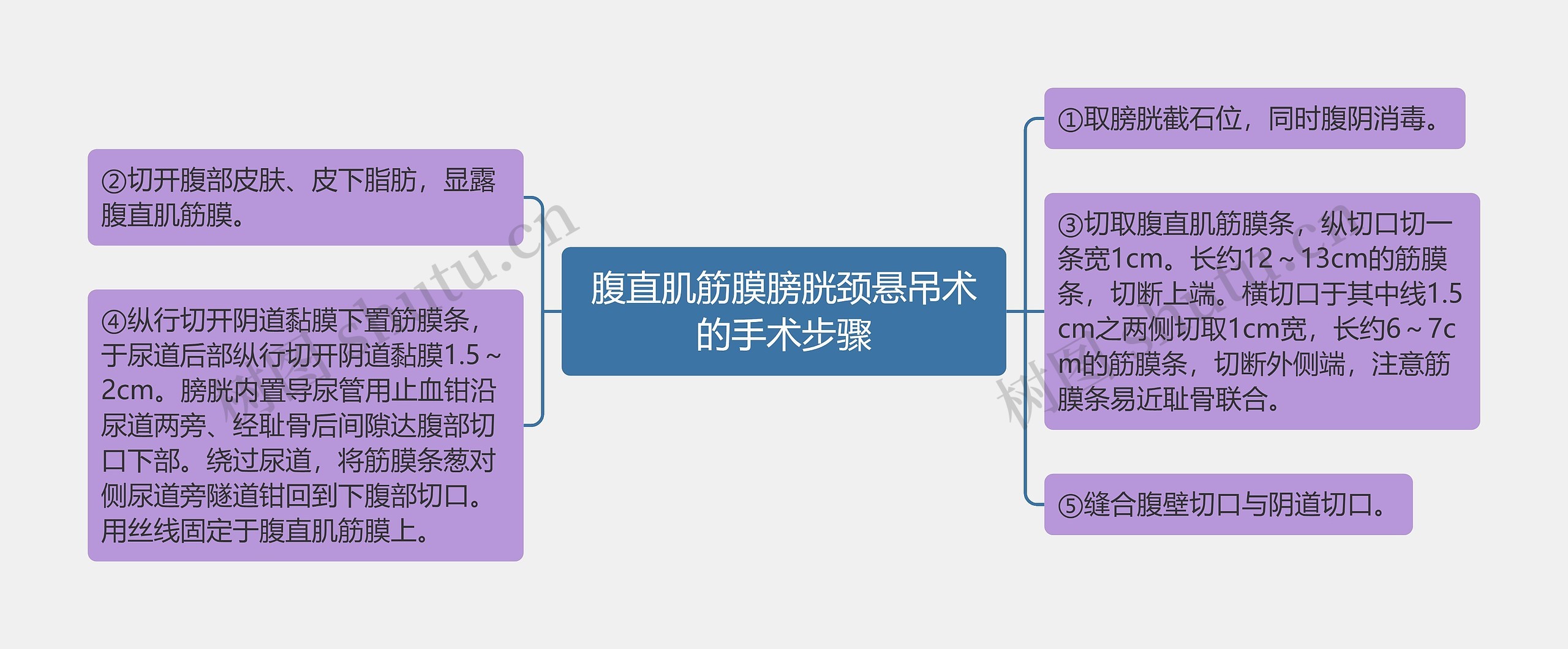 腹直肌筋膜膀胱颈悬吊术的手术步骤思维导图