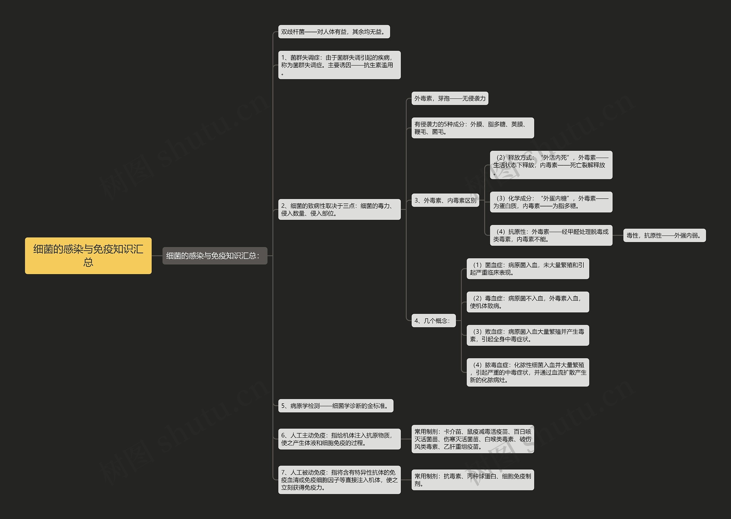 细菌的感染与免疫知识汇总思维导图