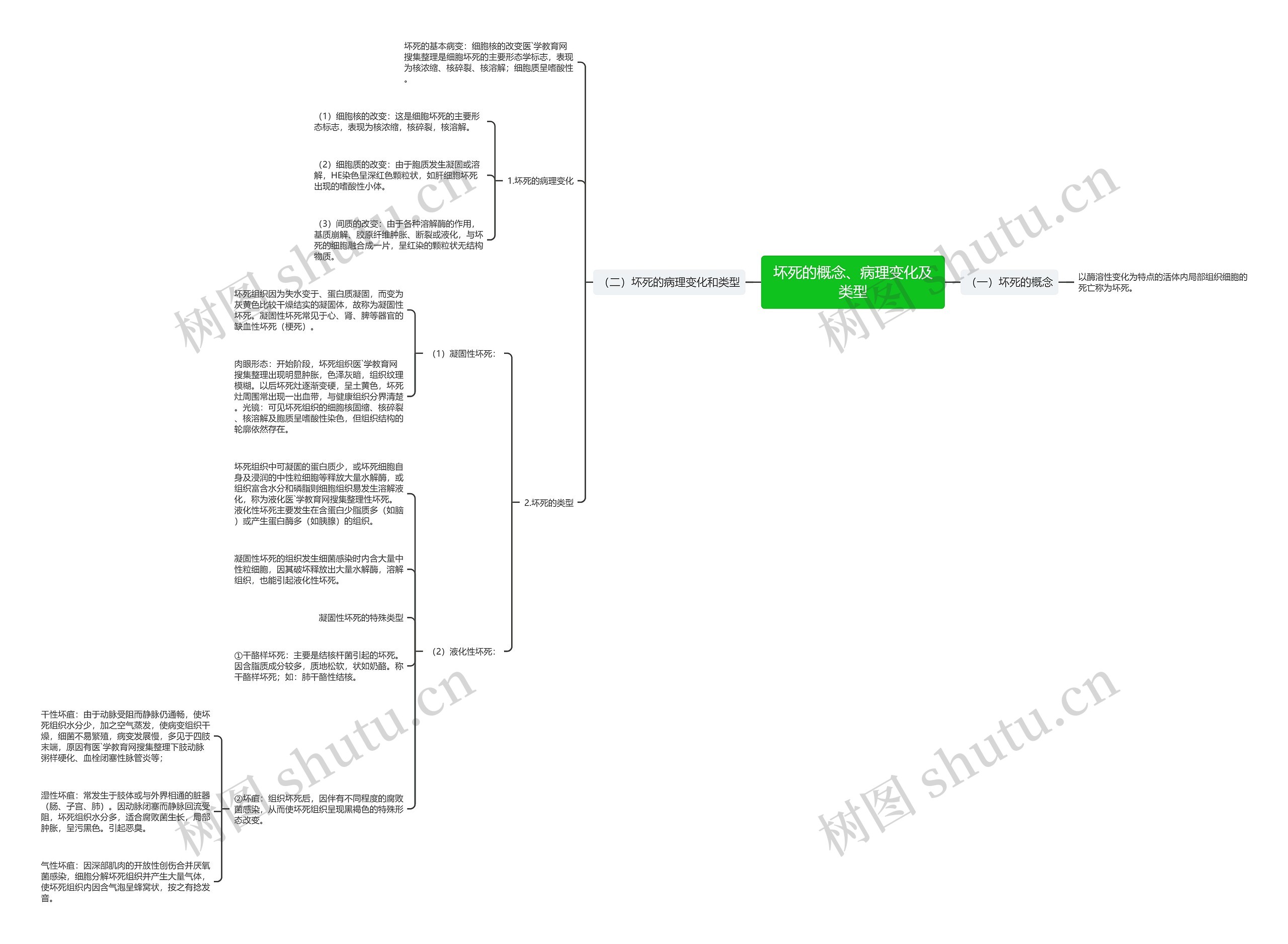 坏死的概念、病理变化及类型思维导图