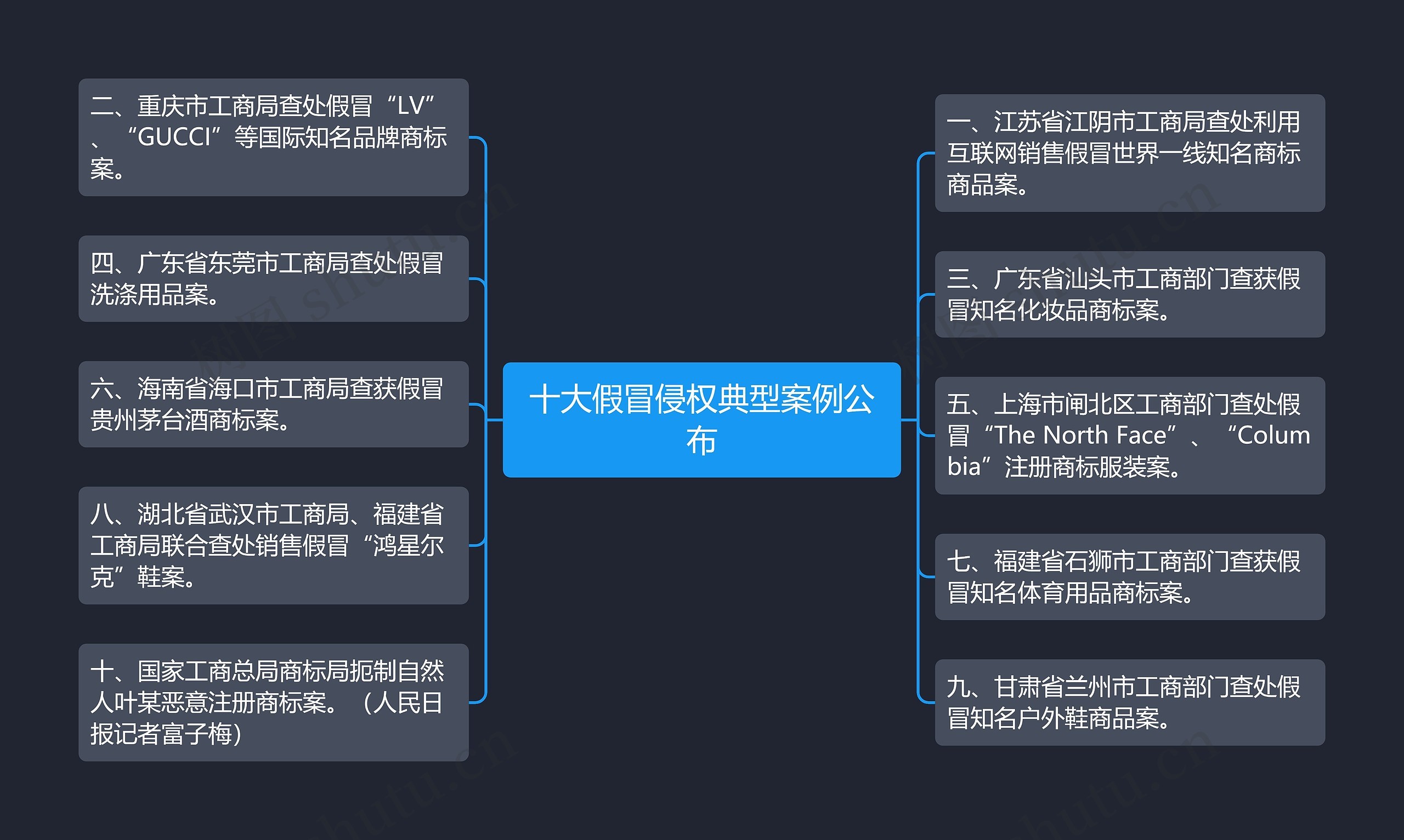 十大假冒侵权典型案例公布思维导图