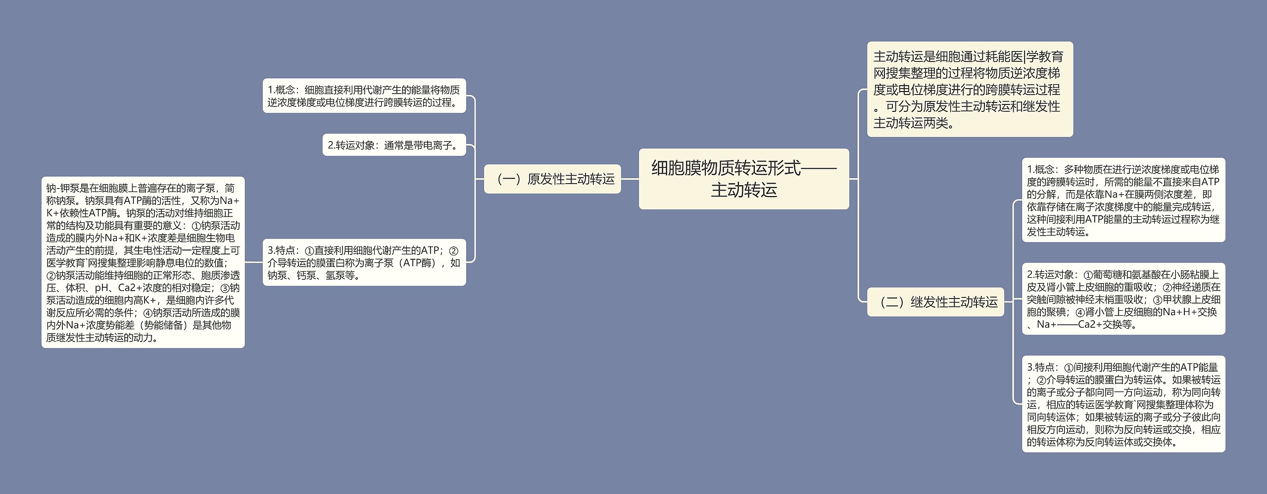 细胞膜物质转运形式——主动转运思维导图