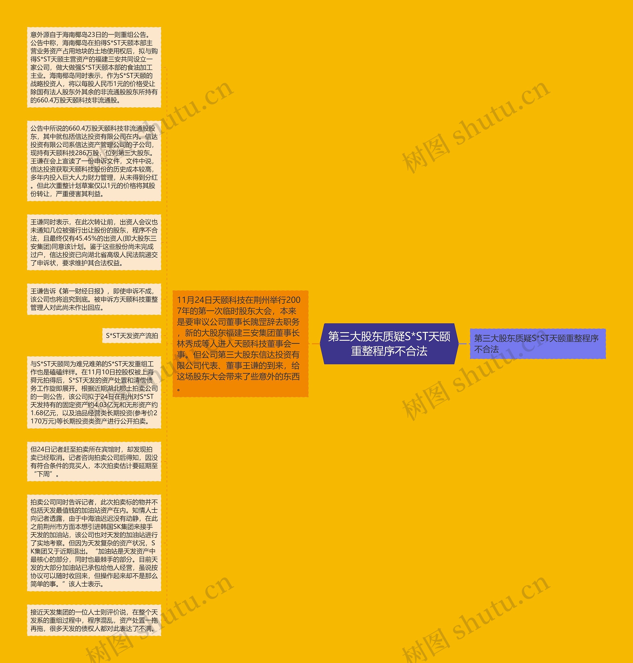 第三大股东质疑S*ST天颐重整程序不合法思维导图