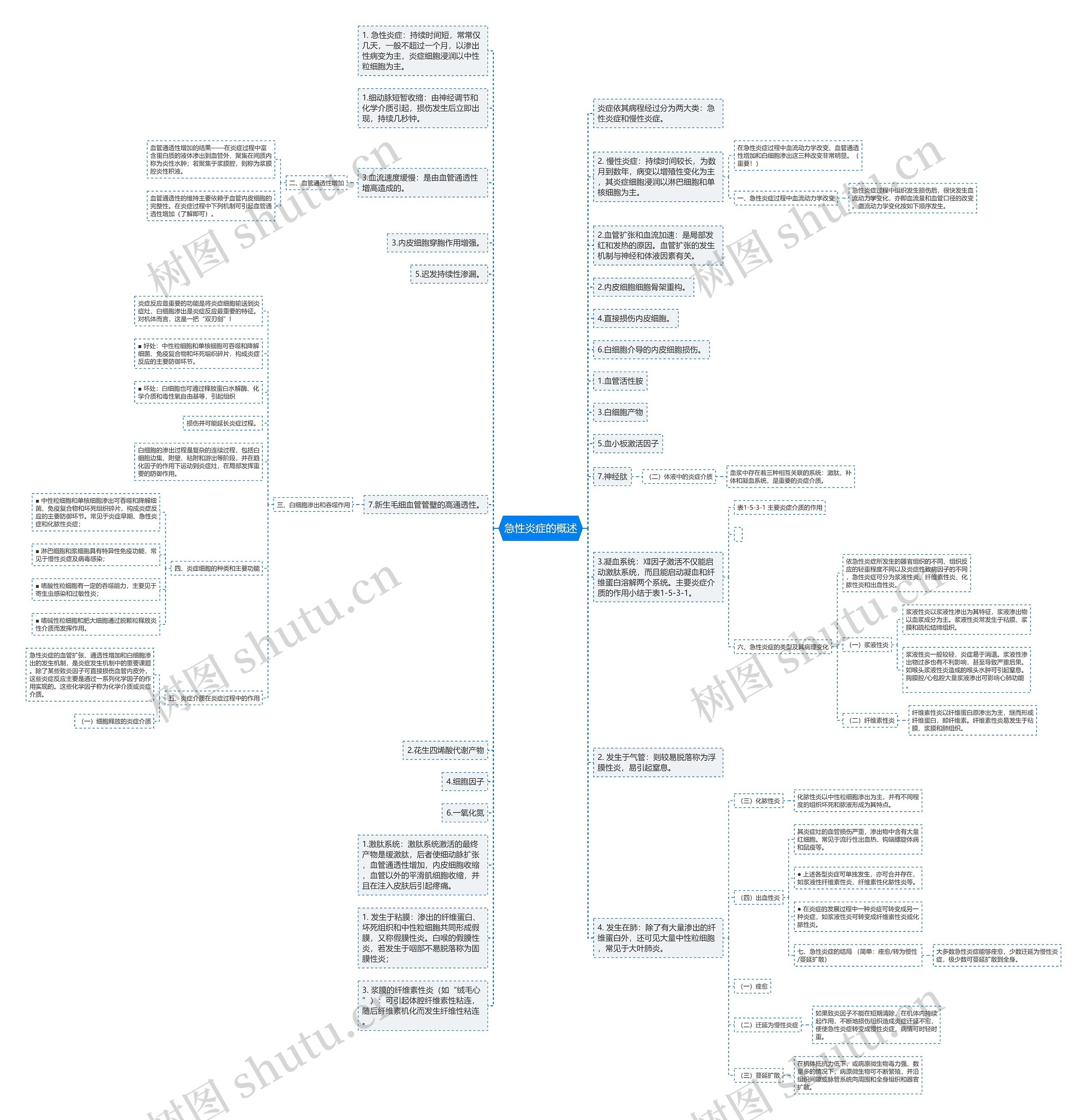 急性炎症的概述思维导图