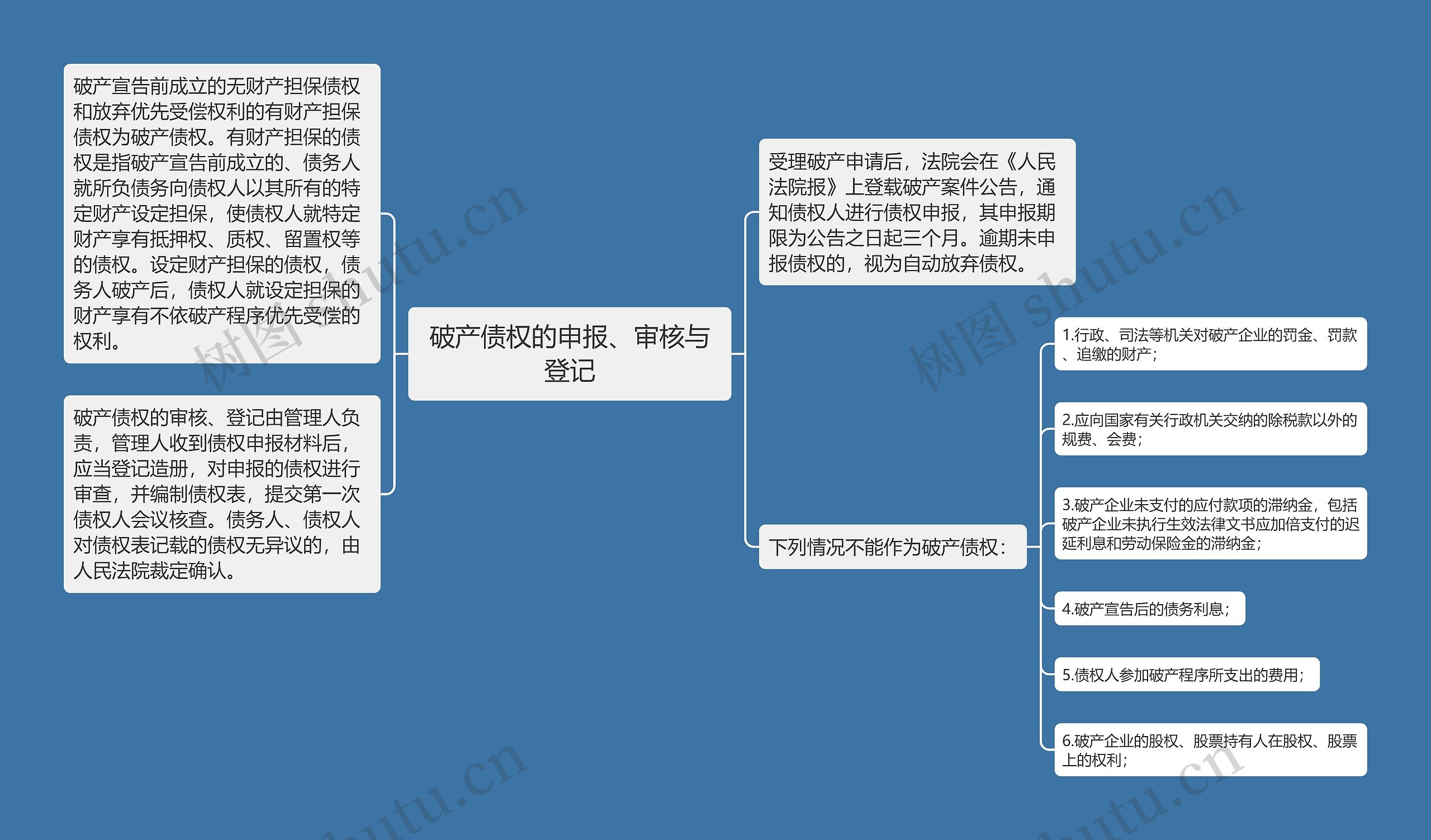 破产债权的申报、审核与登记思维导图